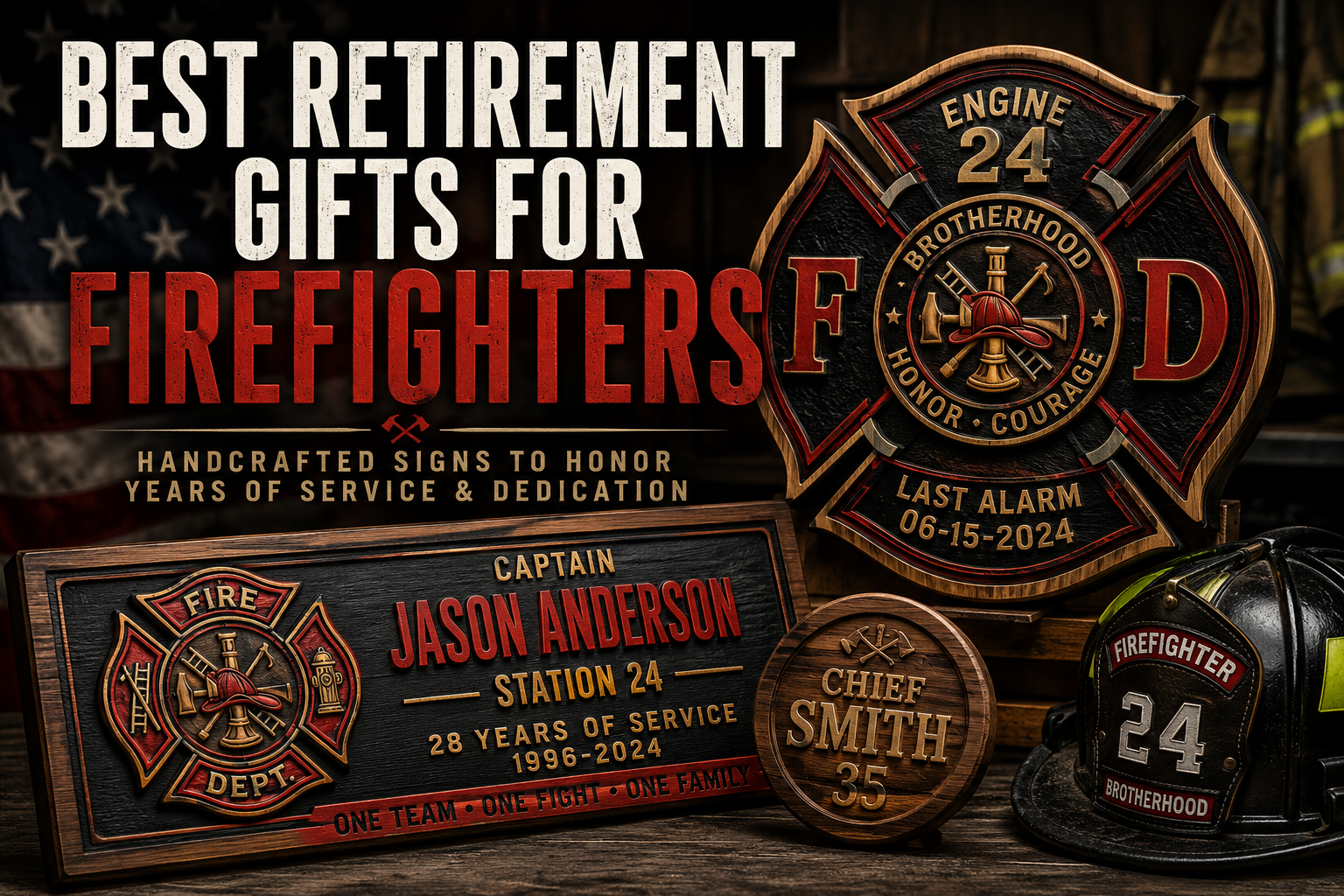 Custom handcrafted firefighter retirement wood sign by Cornbread Customs