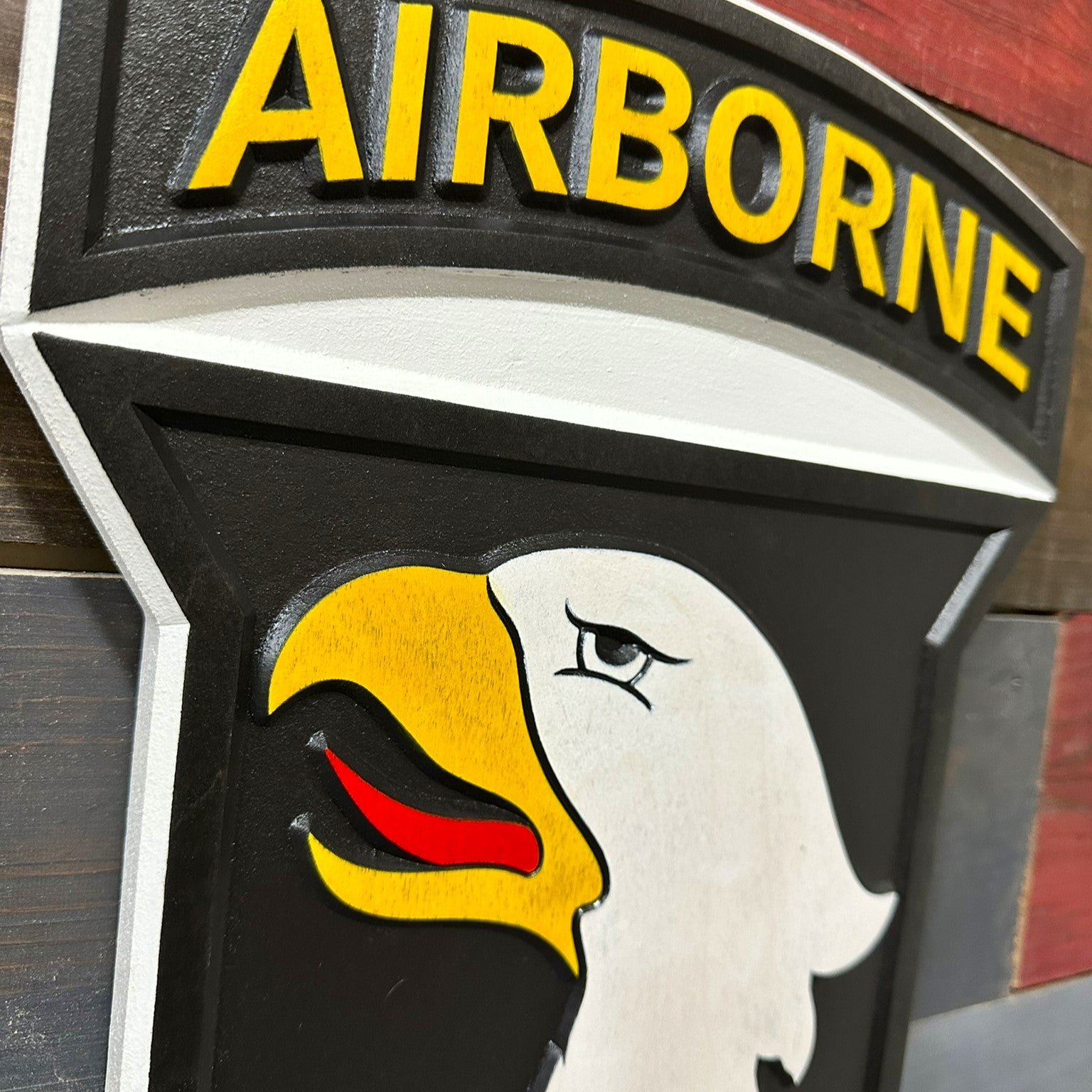 101st Airborne Division Screaming Eagles carved wood wall sign