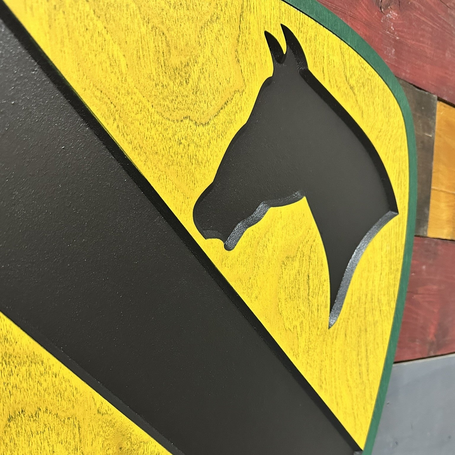 1st Cavalry Division green border carved wood wall decor