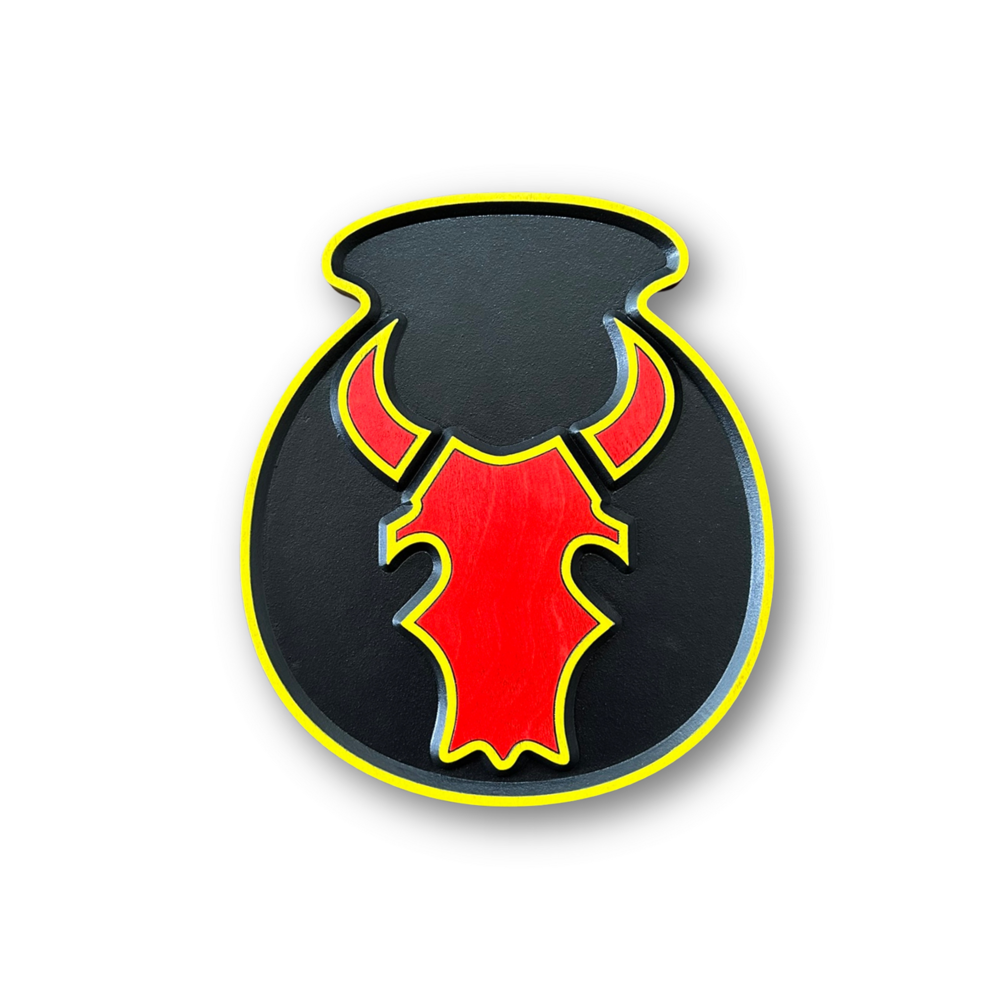 34th Infantry Division Red Bull Combat Service Identification Badge carved wood wall sign yellow and red version
