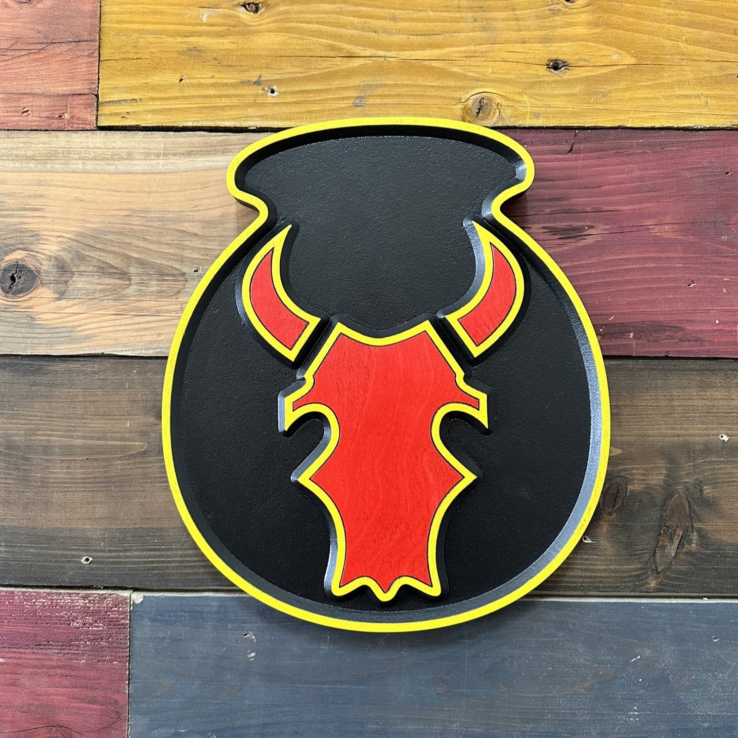 34th Infantry Division Red Bull Combat Service Identification Badge carved wood wall sign