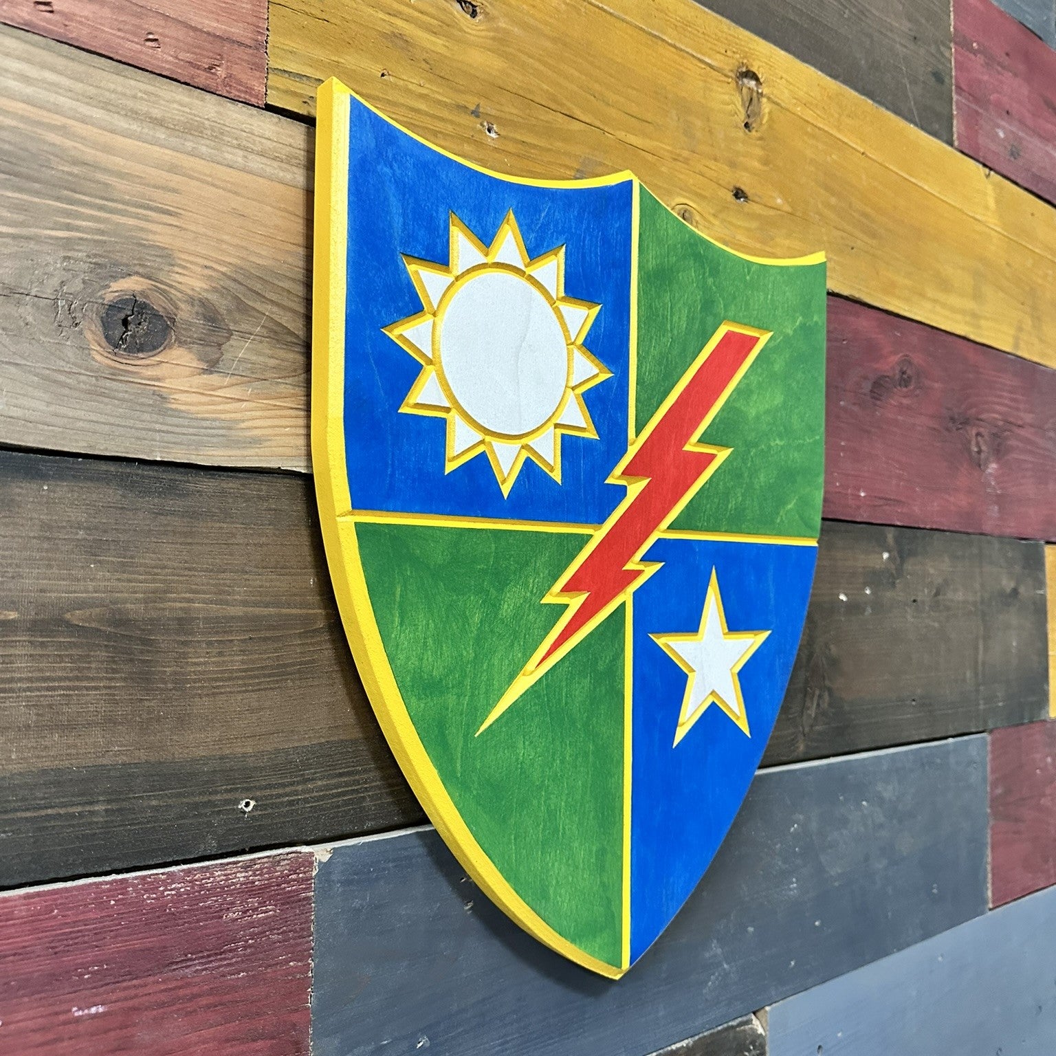 Side view of 75th Ranger Regiment carved wood wall sign showing ¾ inch thickness