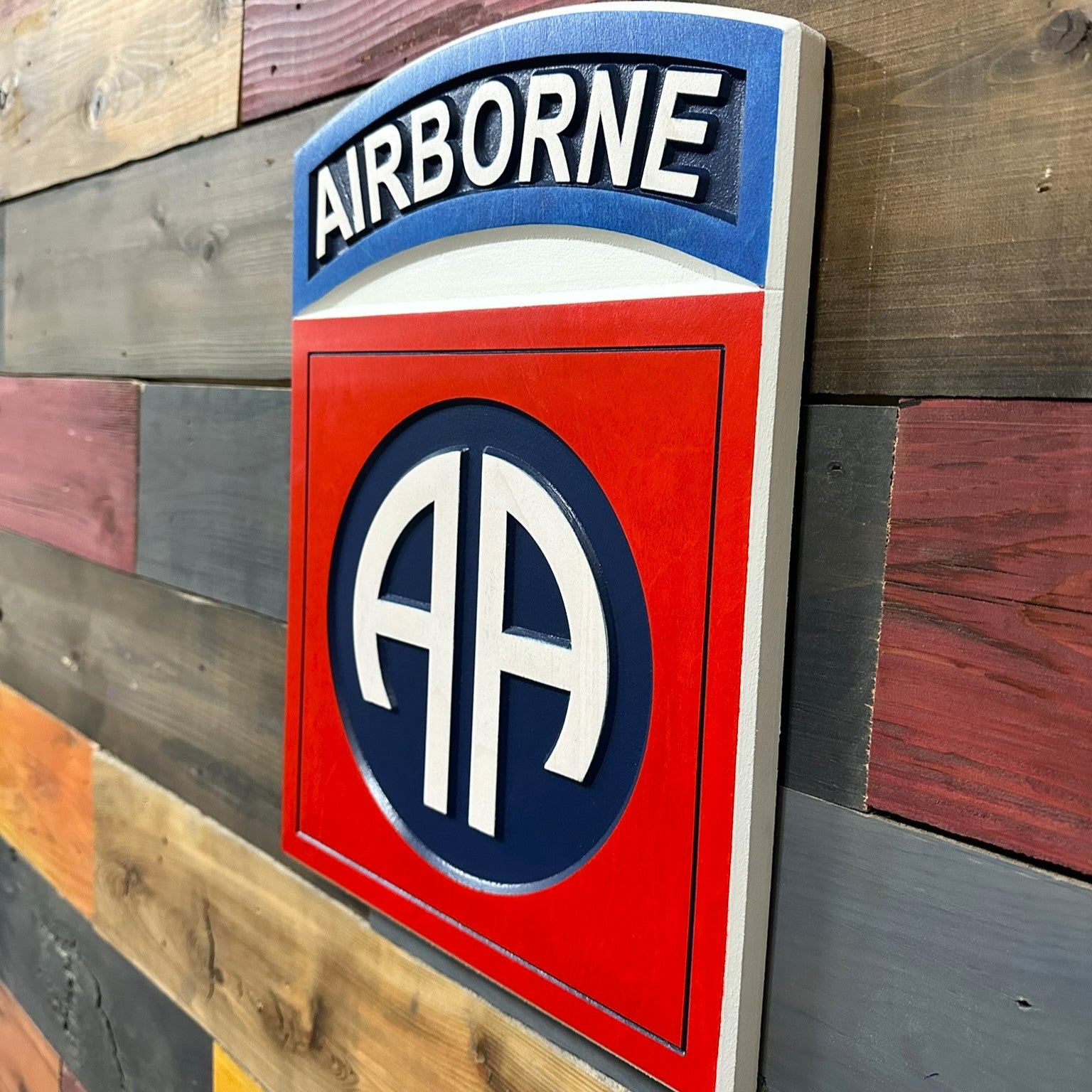 82nd Airborne Division carved wood wall sign showing ¾ inch thickness