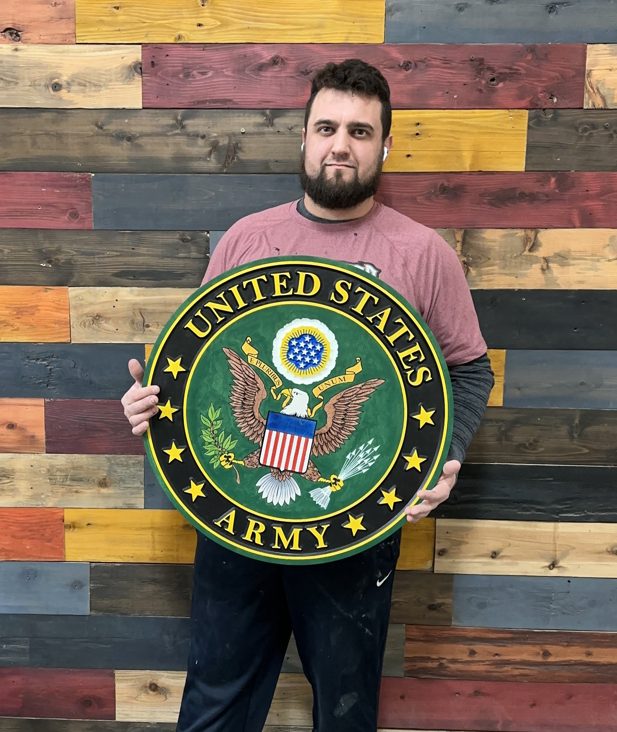 United States Army wood sign handcrafted by Cornbread Custom Signs using sustainable engineered wood