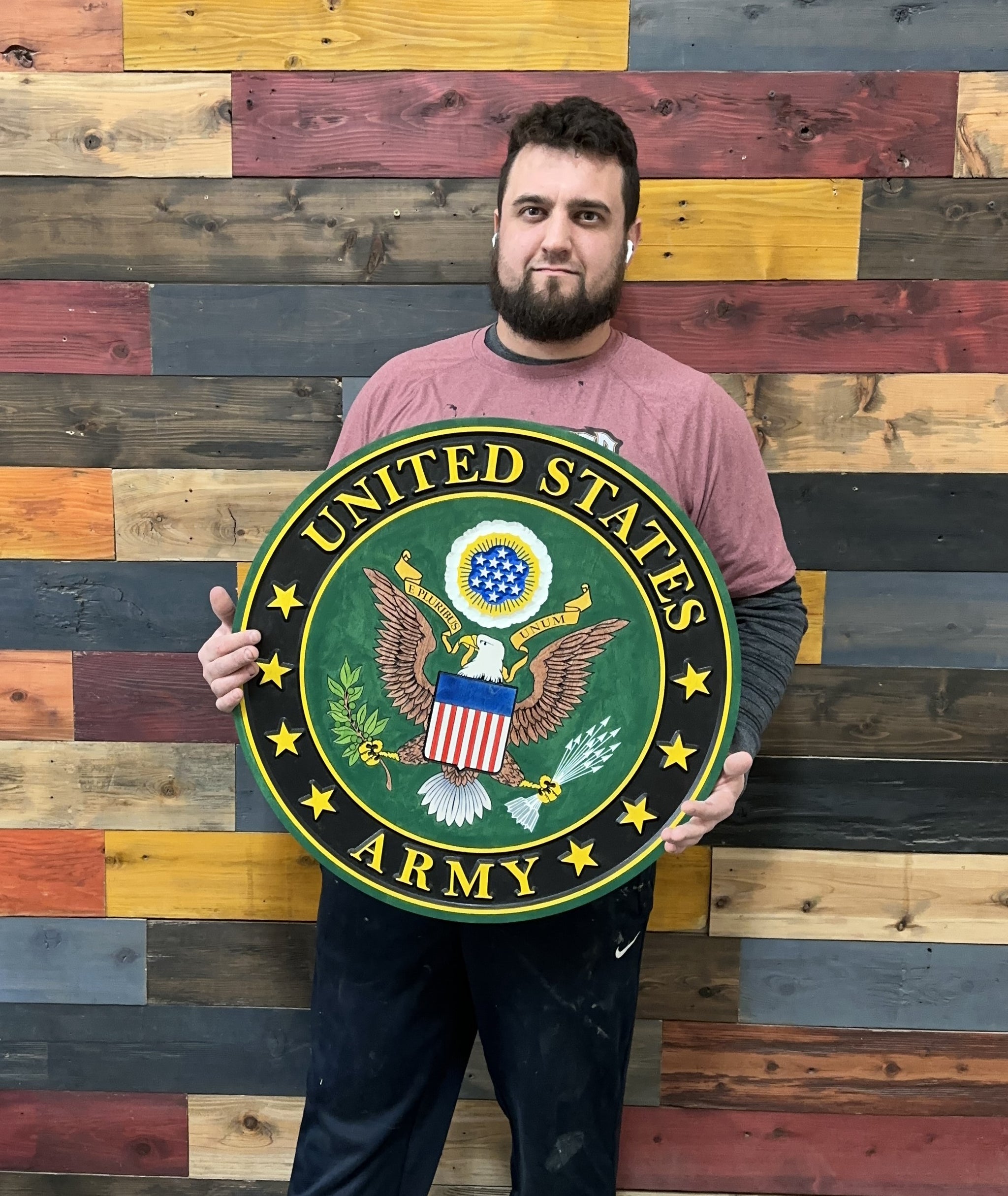 United States Army wood sign handcrafted by Cornbread Custom Signs using sustainable engineered wood