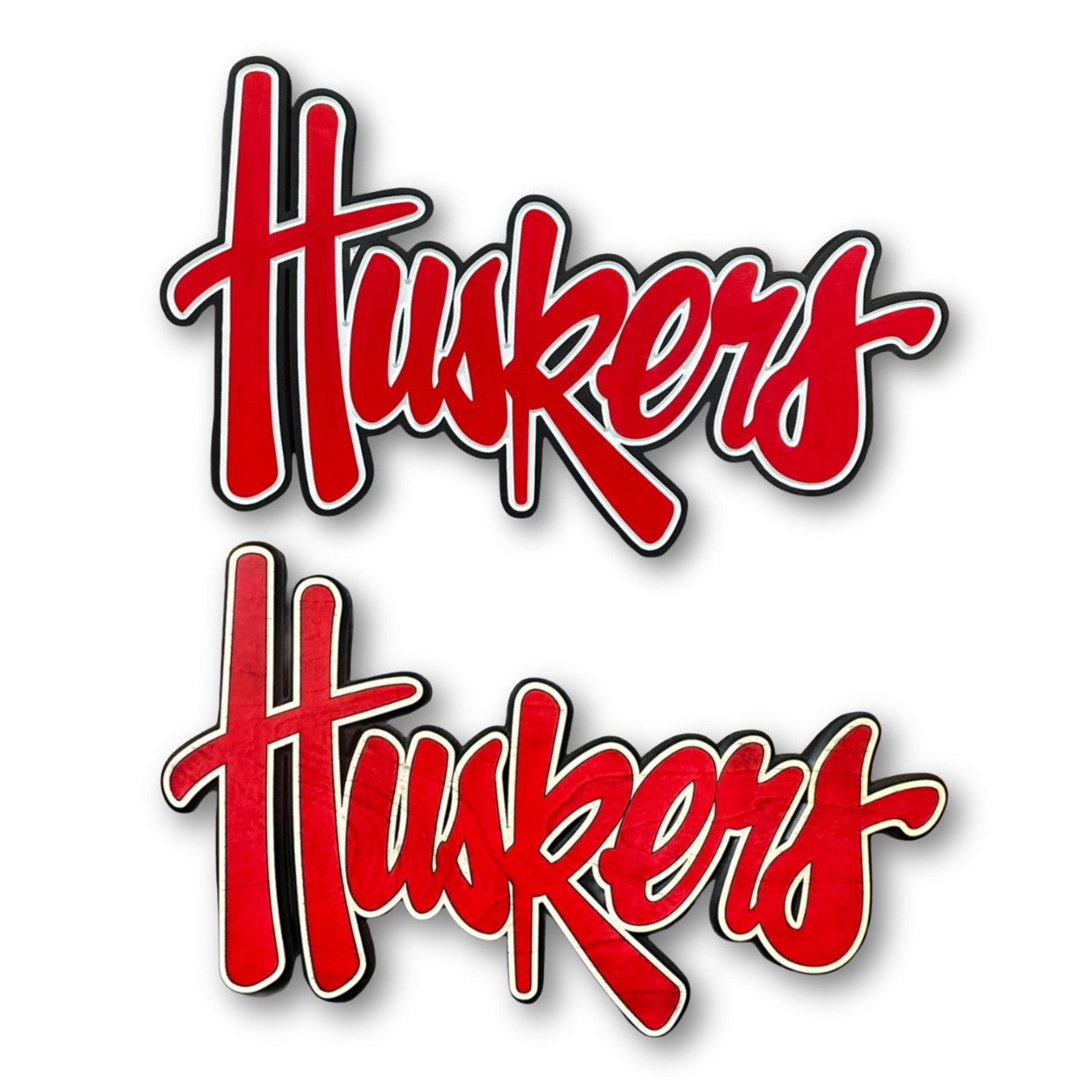 Red 'Huskies' text on a white background