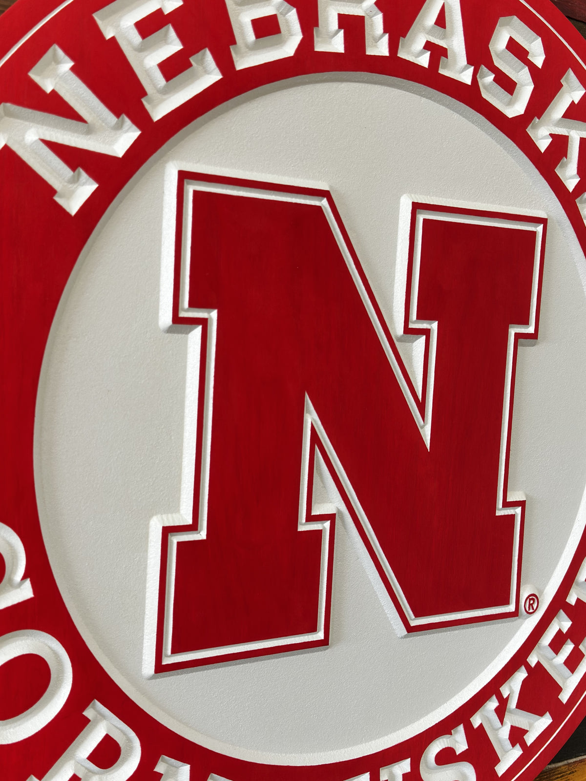 Nebraska Diamond Sign Nebraska Red & White Round Wood Sign - 24