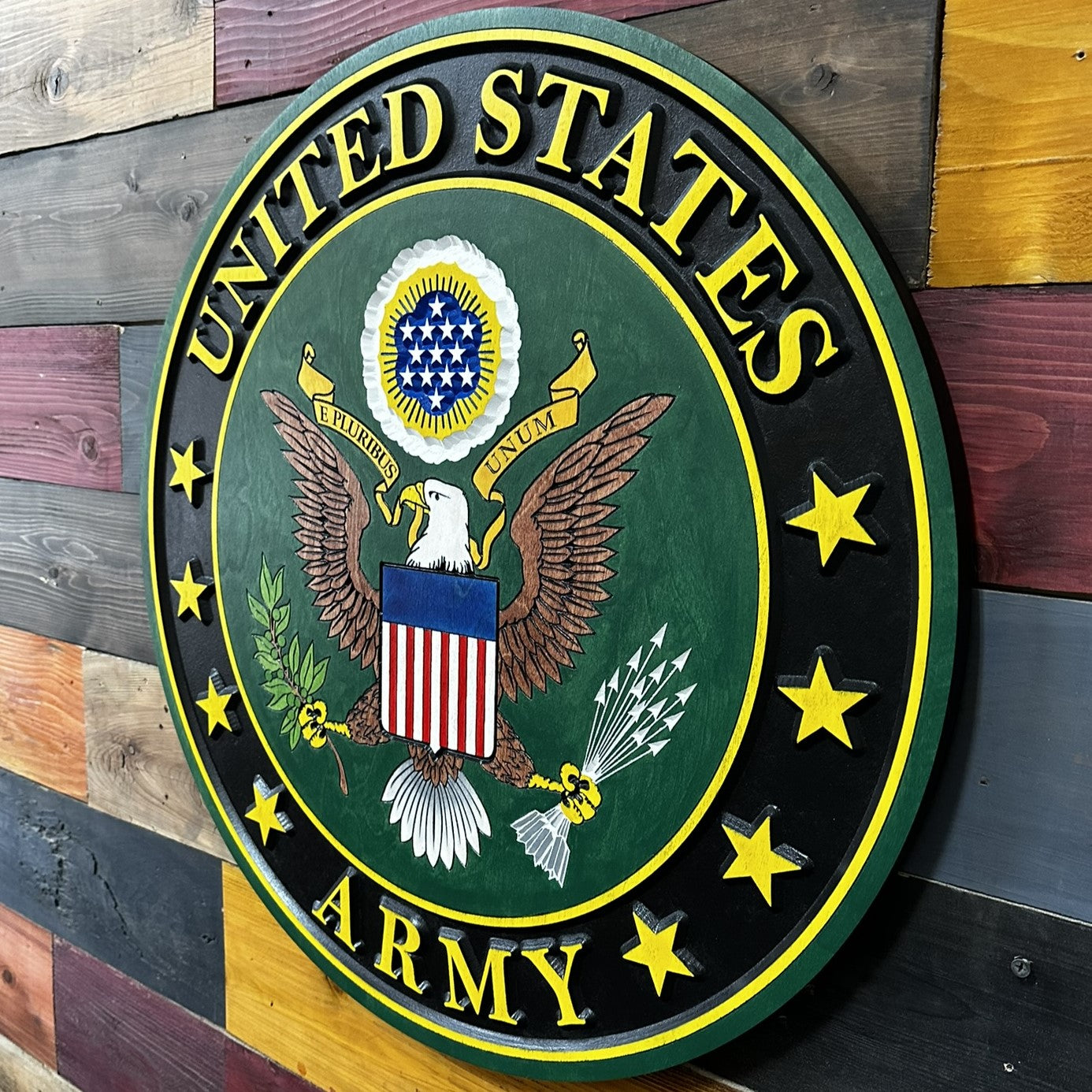 Handcrafted United States Army wood sign made in Nebraska with precision carving and durable sealed finish