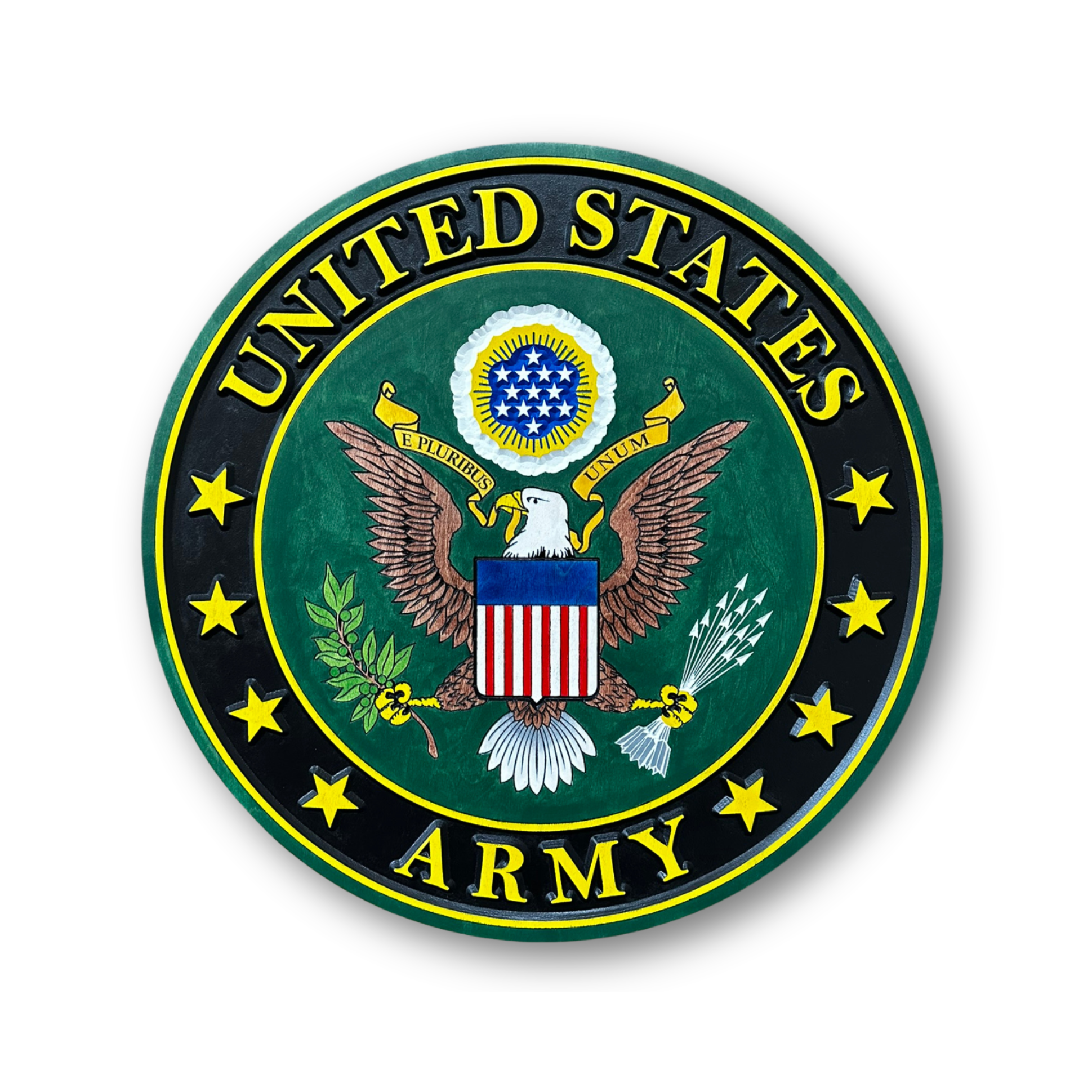 Officially licensed United States Army wood sign precision carved from engineered wood and handcrafted in Nebraska by Cornbread Custom Signs