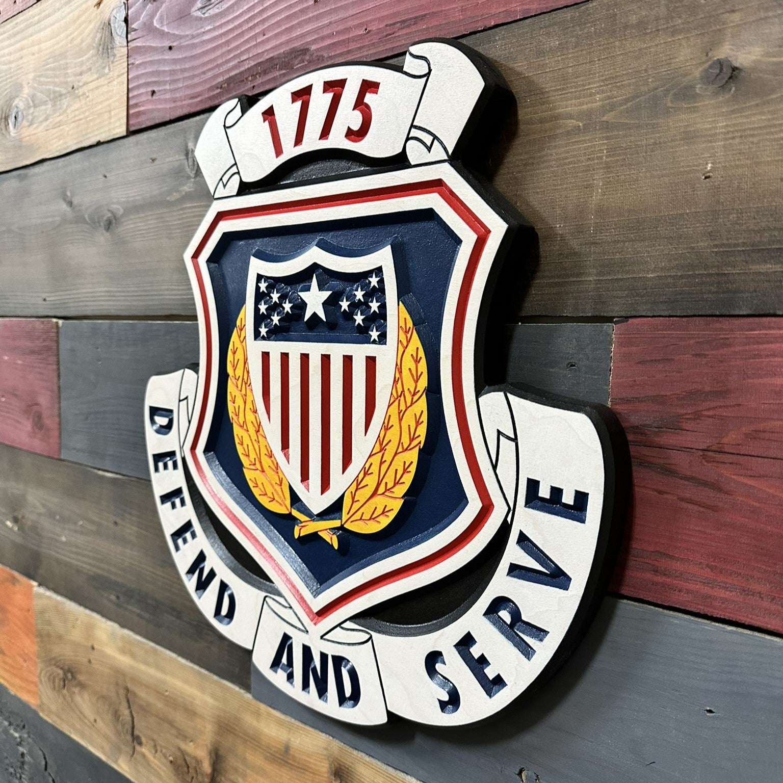 US Army Adjutant General Corps insignia carved wood wall sign mounted on wall