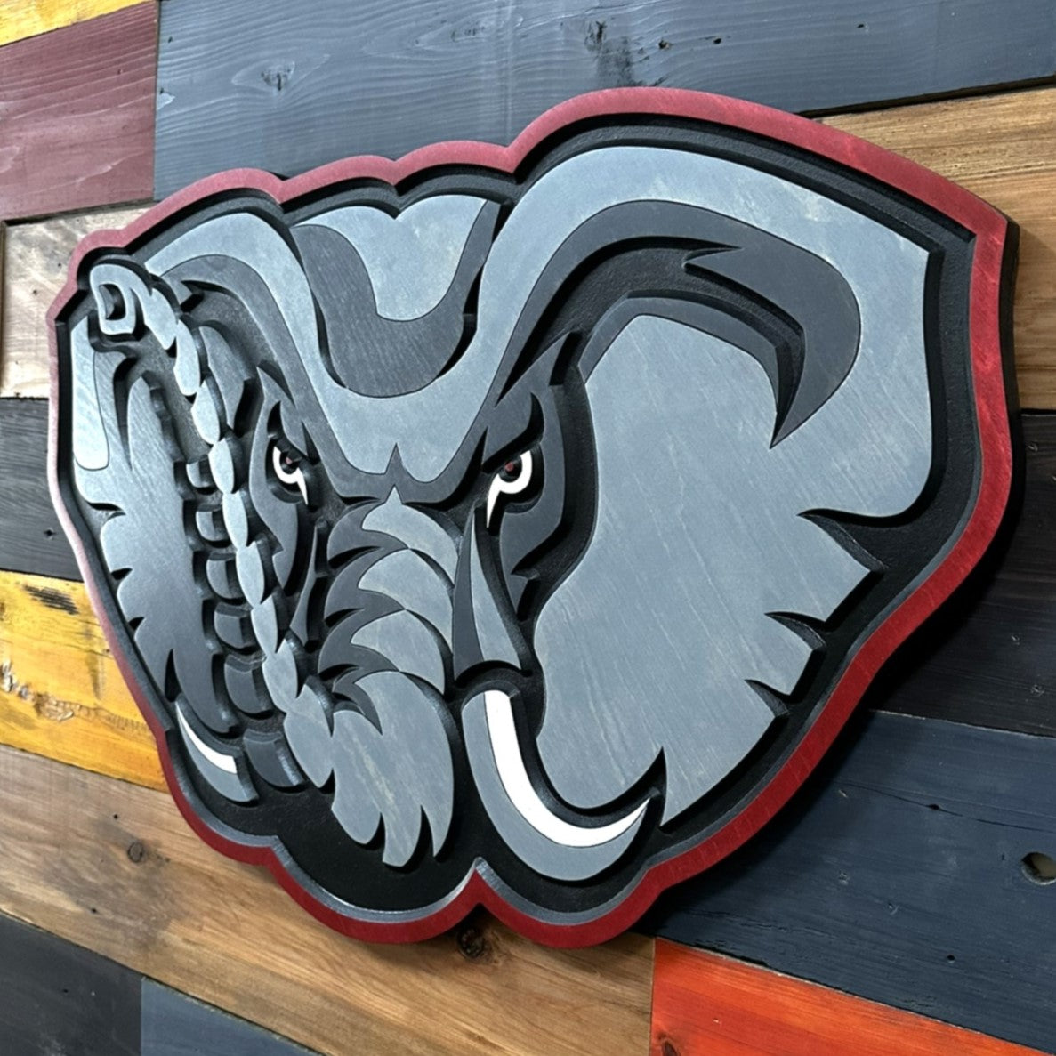 Alabama Big Al elephant head wall art displayed on wall