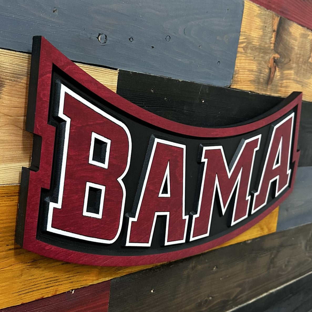 Alabama Crimson Tide BAMA wood sign displayed on wall