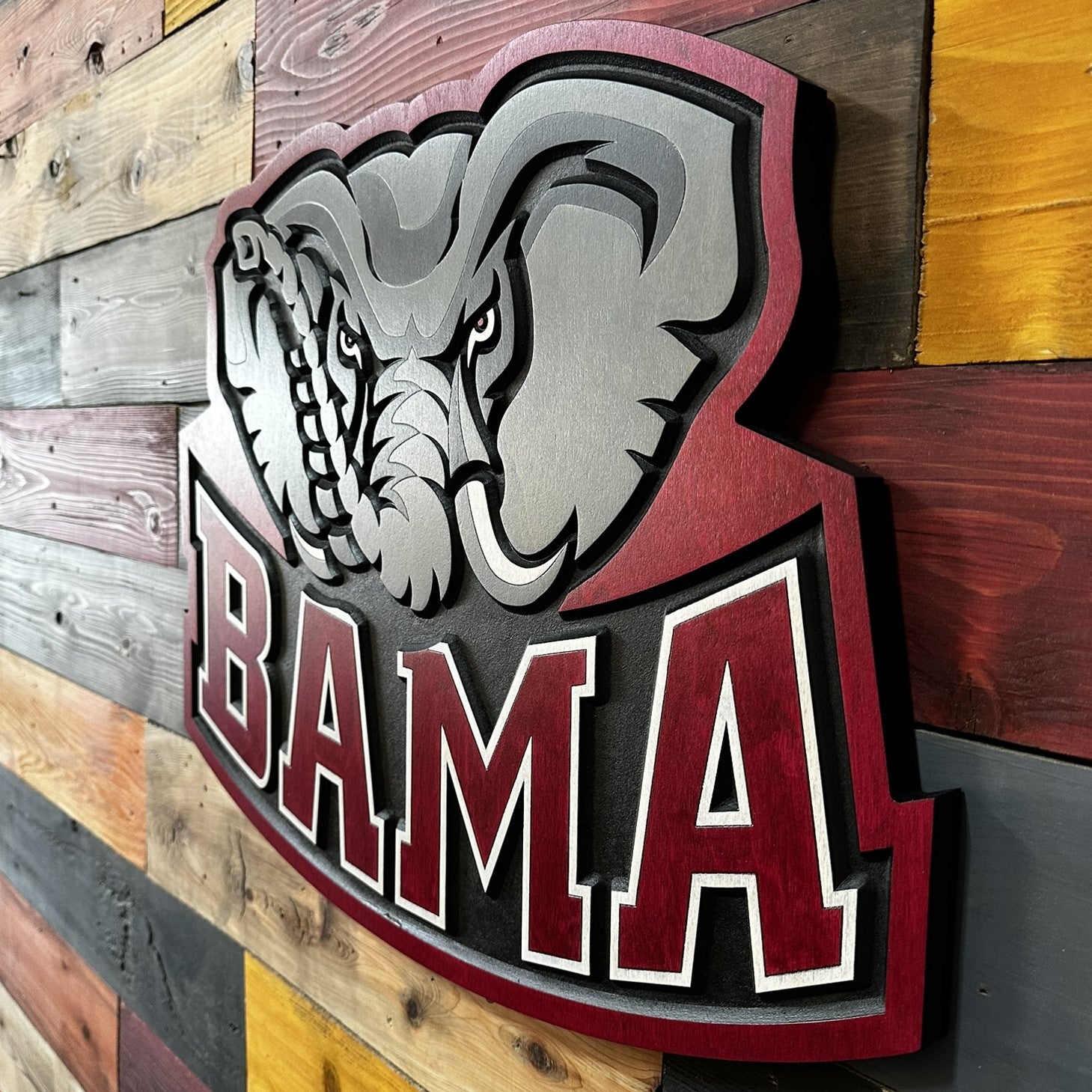 Angled view of Alabama Big Al BAMA wood sign