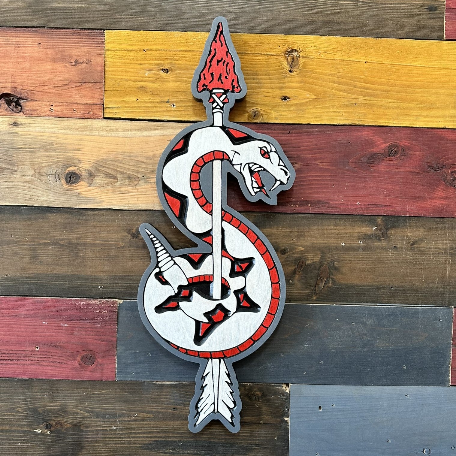 US Army sniper school snake and dagger emblem carved wooden military wall sign