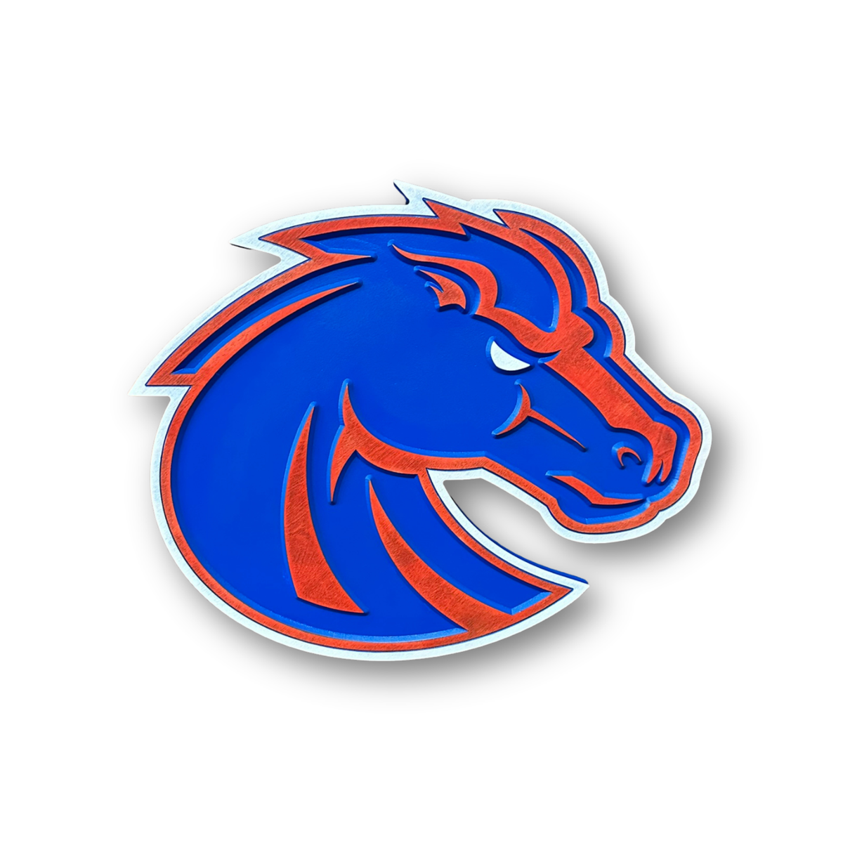 Boise State Broncos 3D carved wood sign featuring the blue and orange Bronco head logo