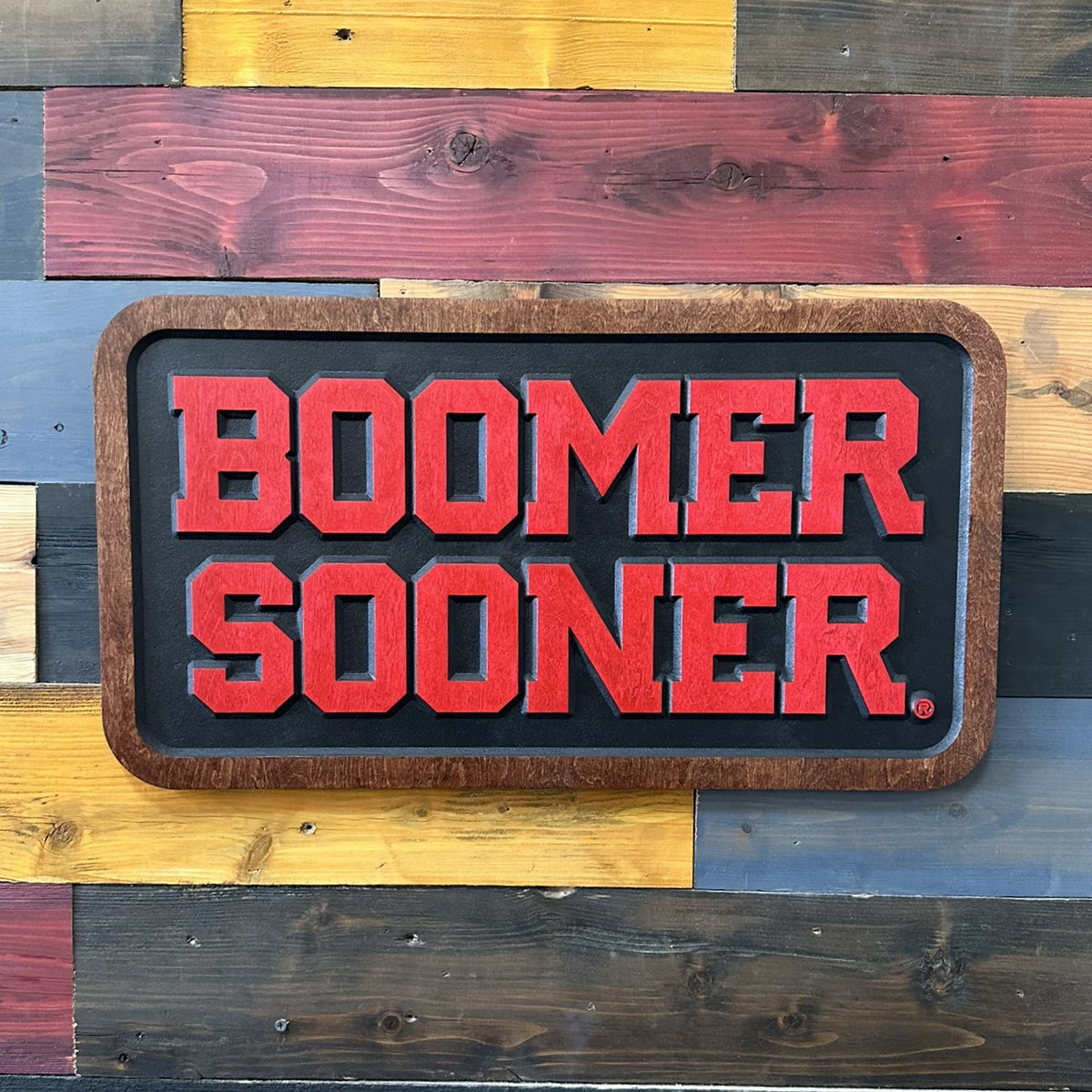 Boomer Sooner OU handcrafted wood wall sign