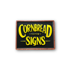 Cornbread Custom Signs retro yellow wood sign with black background and stained wood border on white background