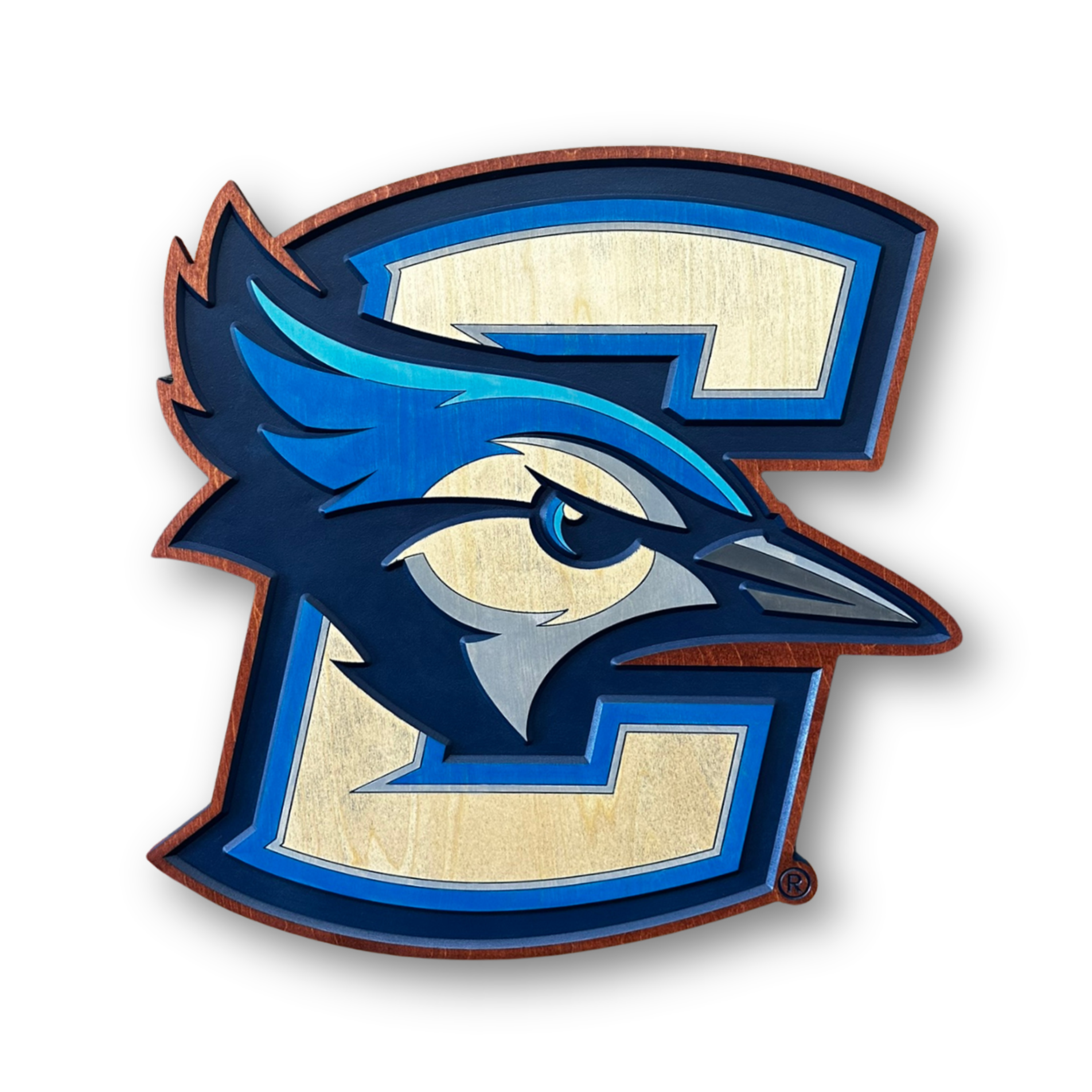 Creighton Bluejays 3D wood wall sign with wood-tone border variation