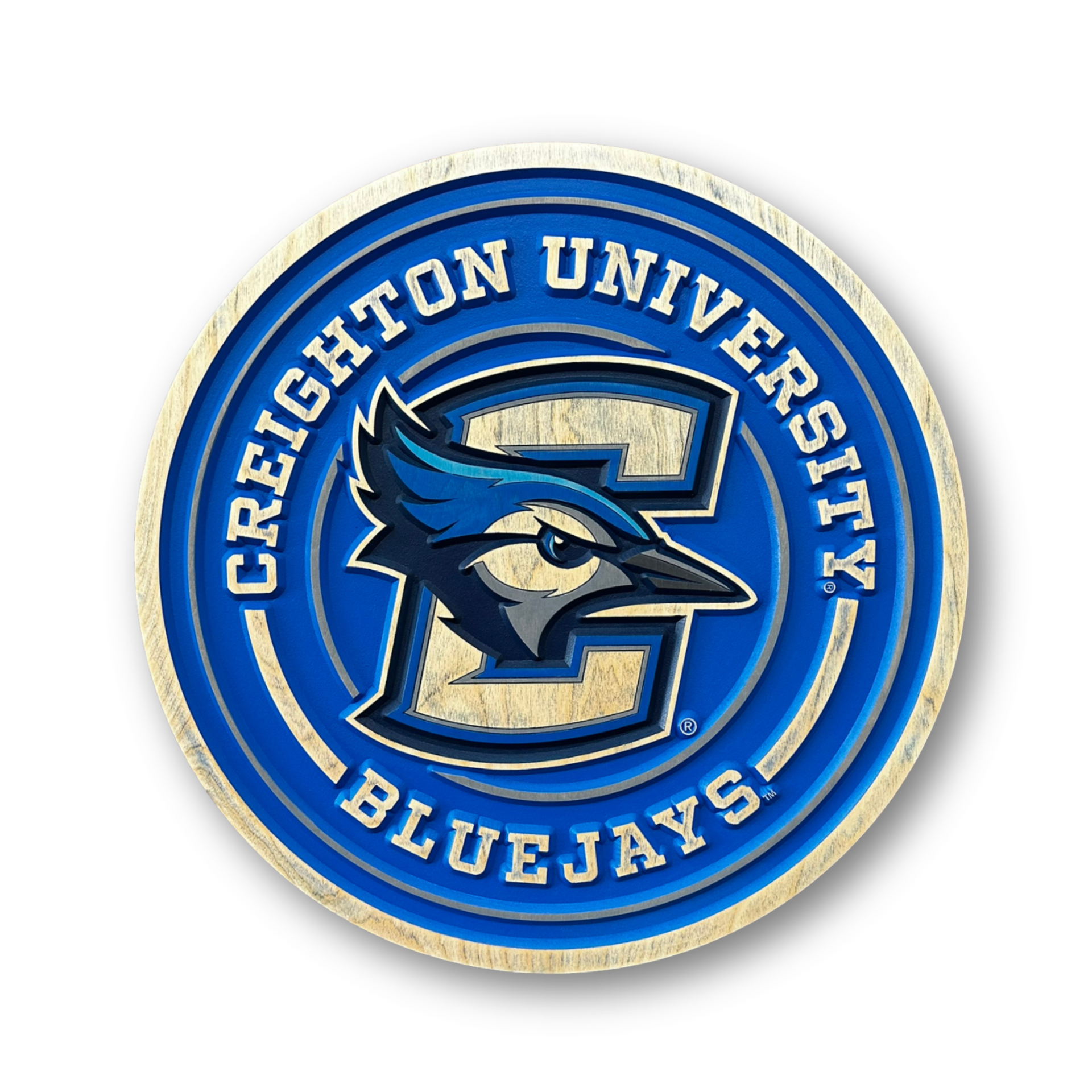 Creighton Bluejays round full logo wood sign front view