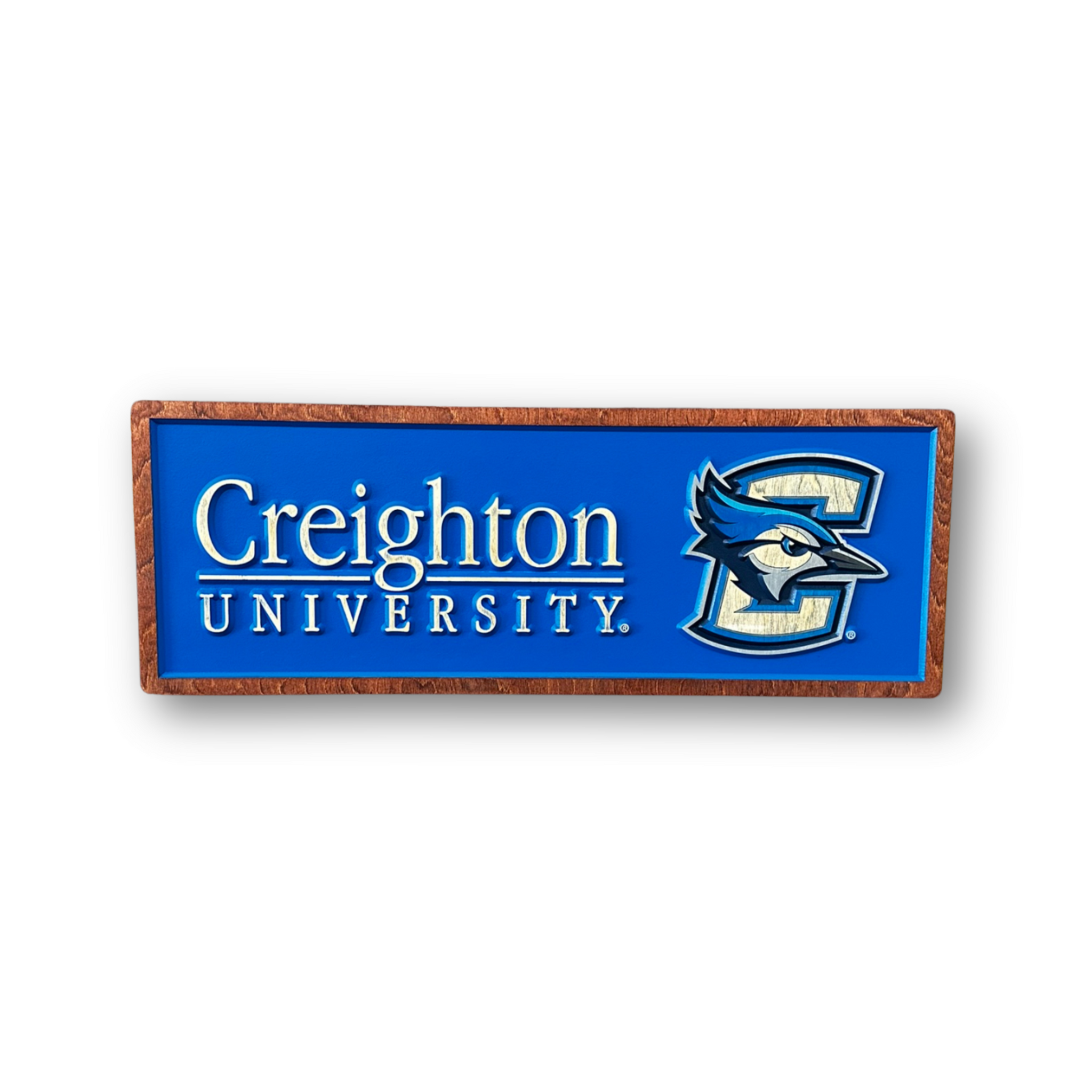 Creighton University horizontal wood sign front view