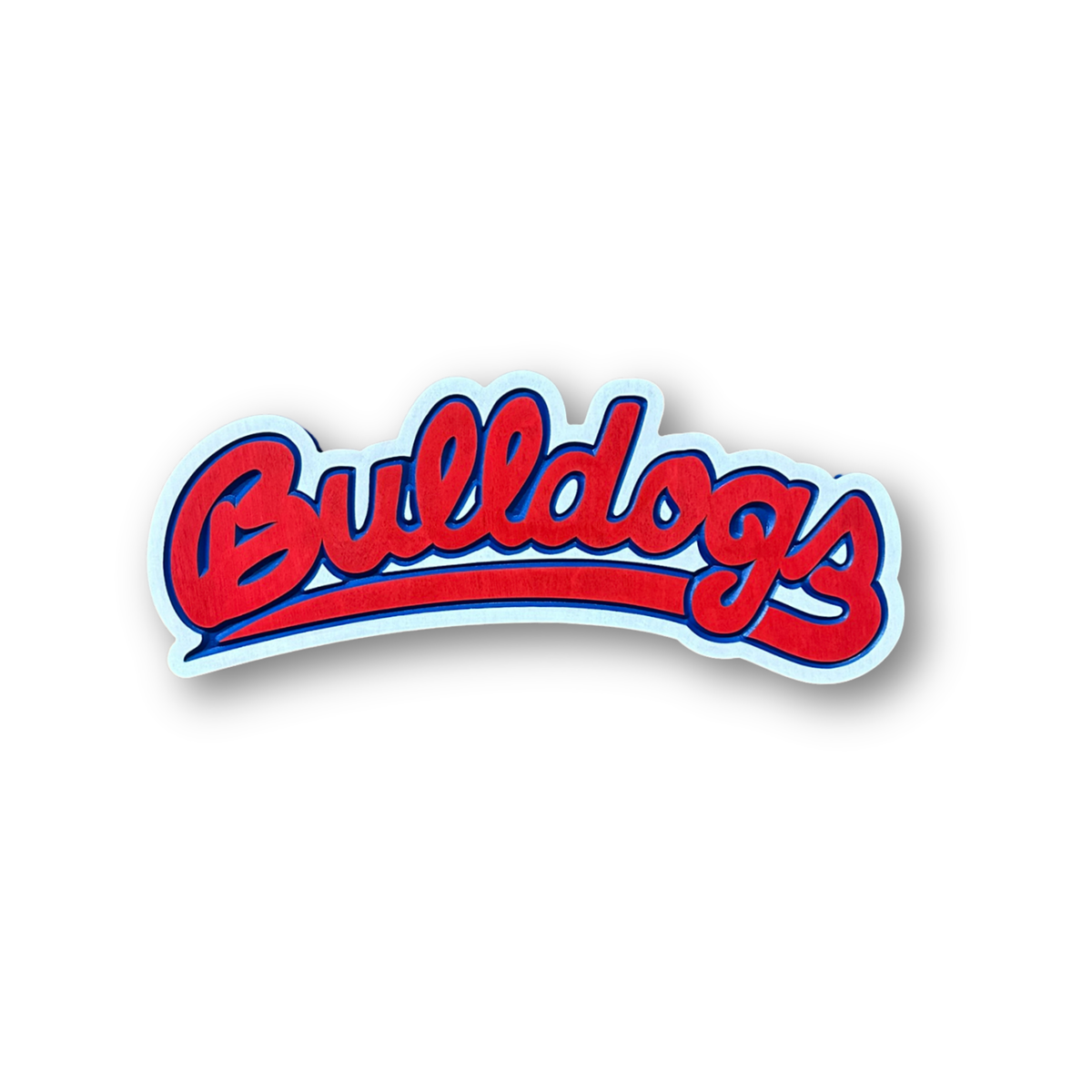 Fresno State Bulldogs 3D carved wood sign featuring the red Bulldogs script logo with blue and white accents
