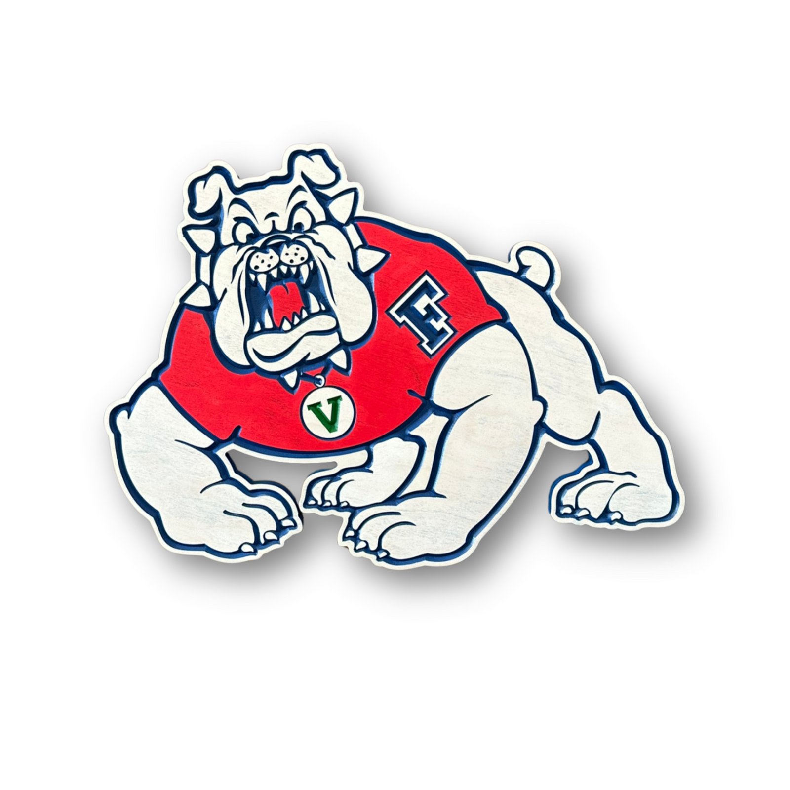 Fresno State Victor E. Bulldog mascot handcrafted wood sign