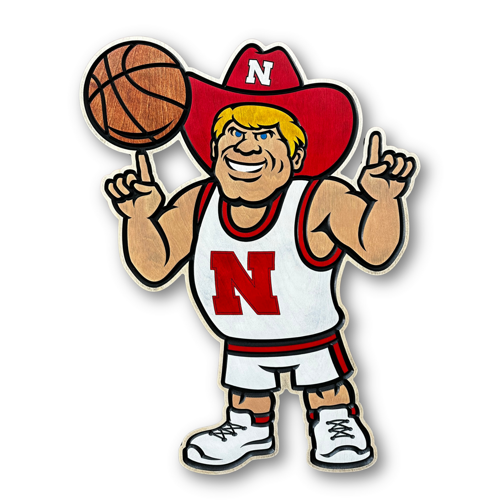 Herbie Husker basketball wood sign front view