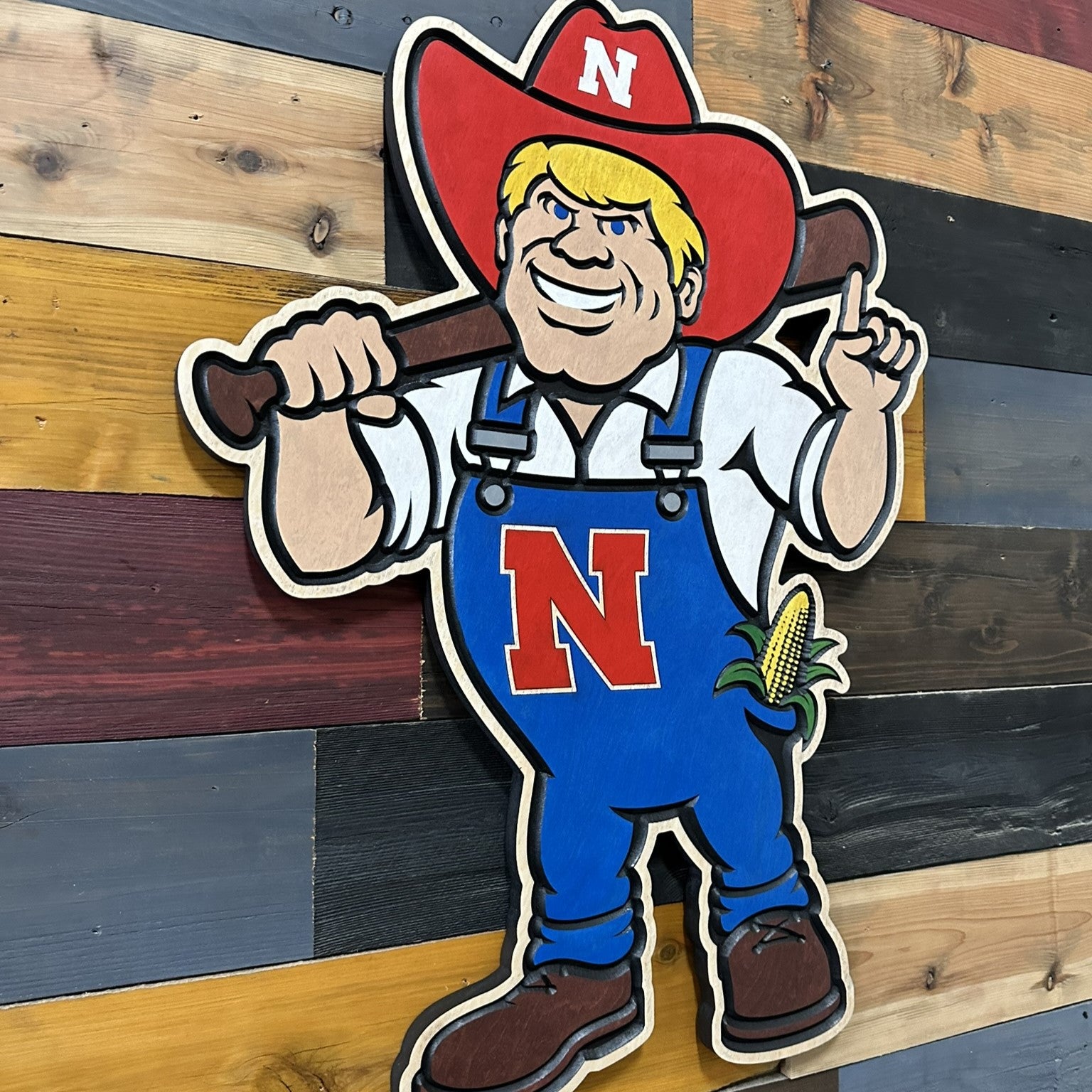 Herbie Husker Nebraska baseball wall art handcrafted wood sign