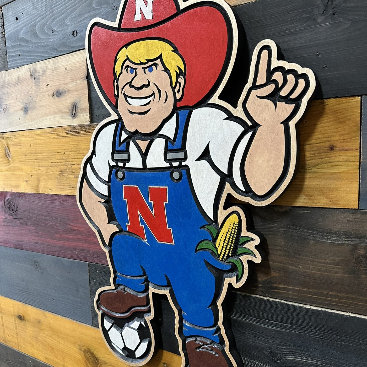 Herbie Husker Nebraska soccer wall art handcrafted wood sign