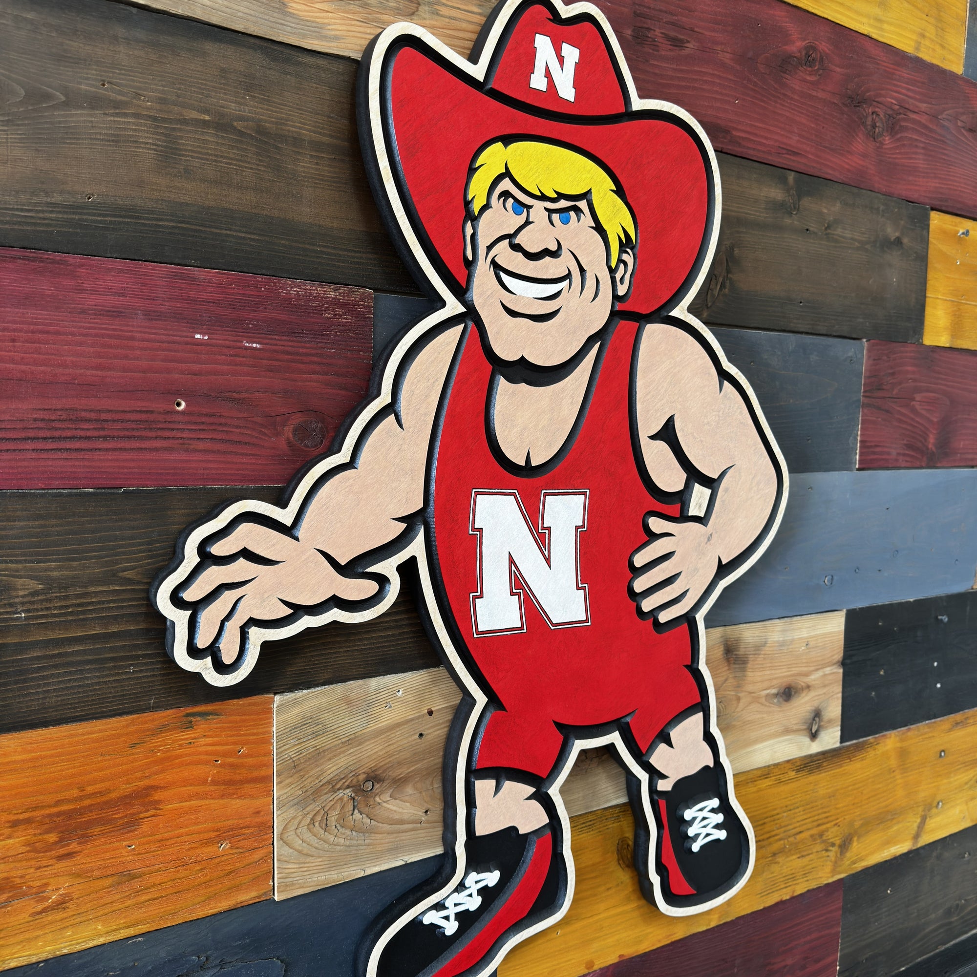 Herbie Husker Nebraska wrestling wall art handcrafted wood sign