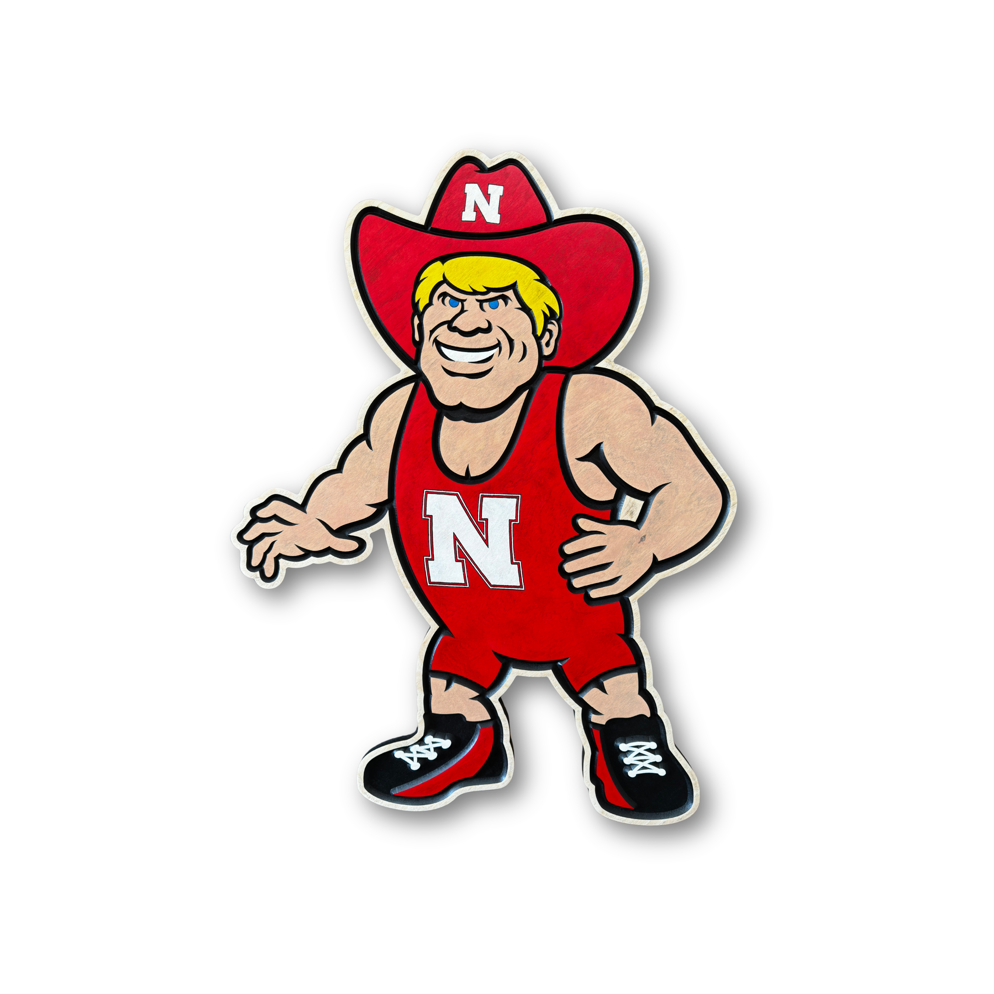 Herbie Husker wrestling wood sign Nebraska Cornhuskers wall art on white background