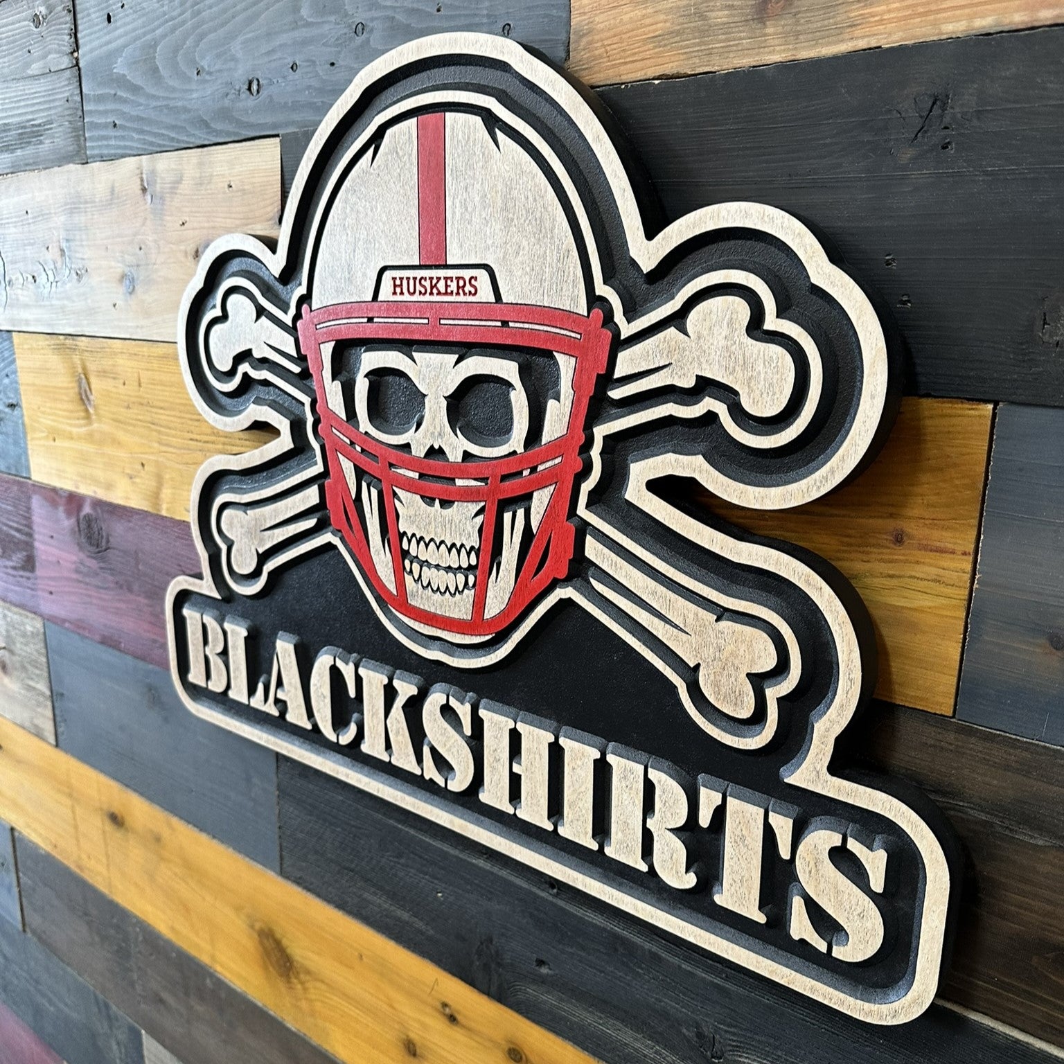 Officially licensed Husker Blackshirts skull and crossbones wood sign
