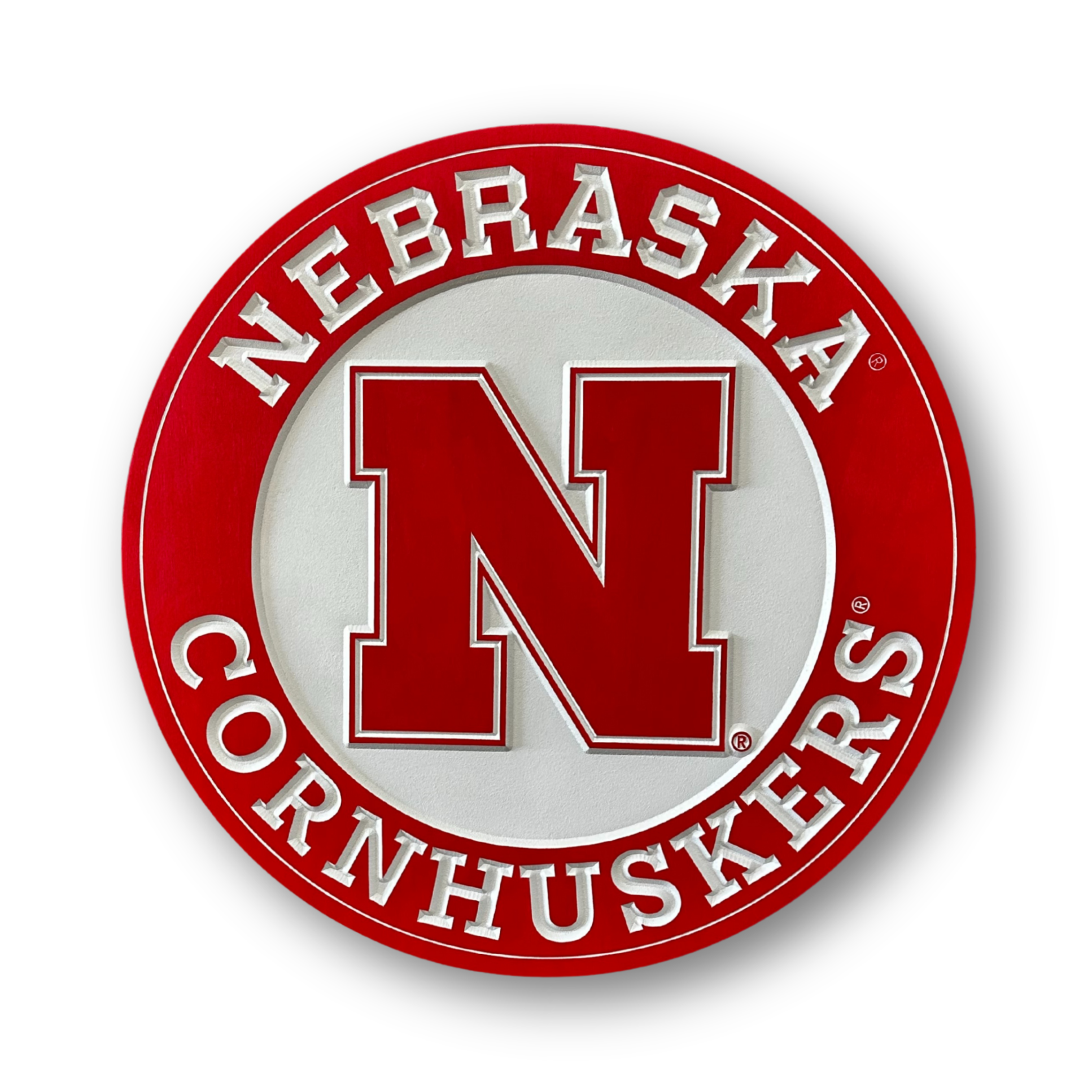Cornhusker Sign Nebraska Red & White Round Wood Sign - 24