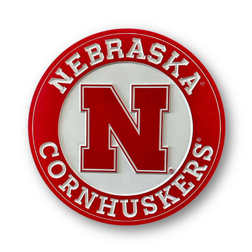 Nebraska Red & White Round Wood Sign - 24