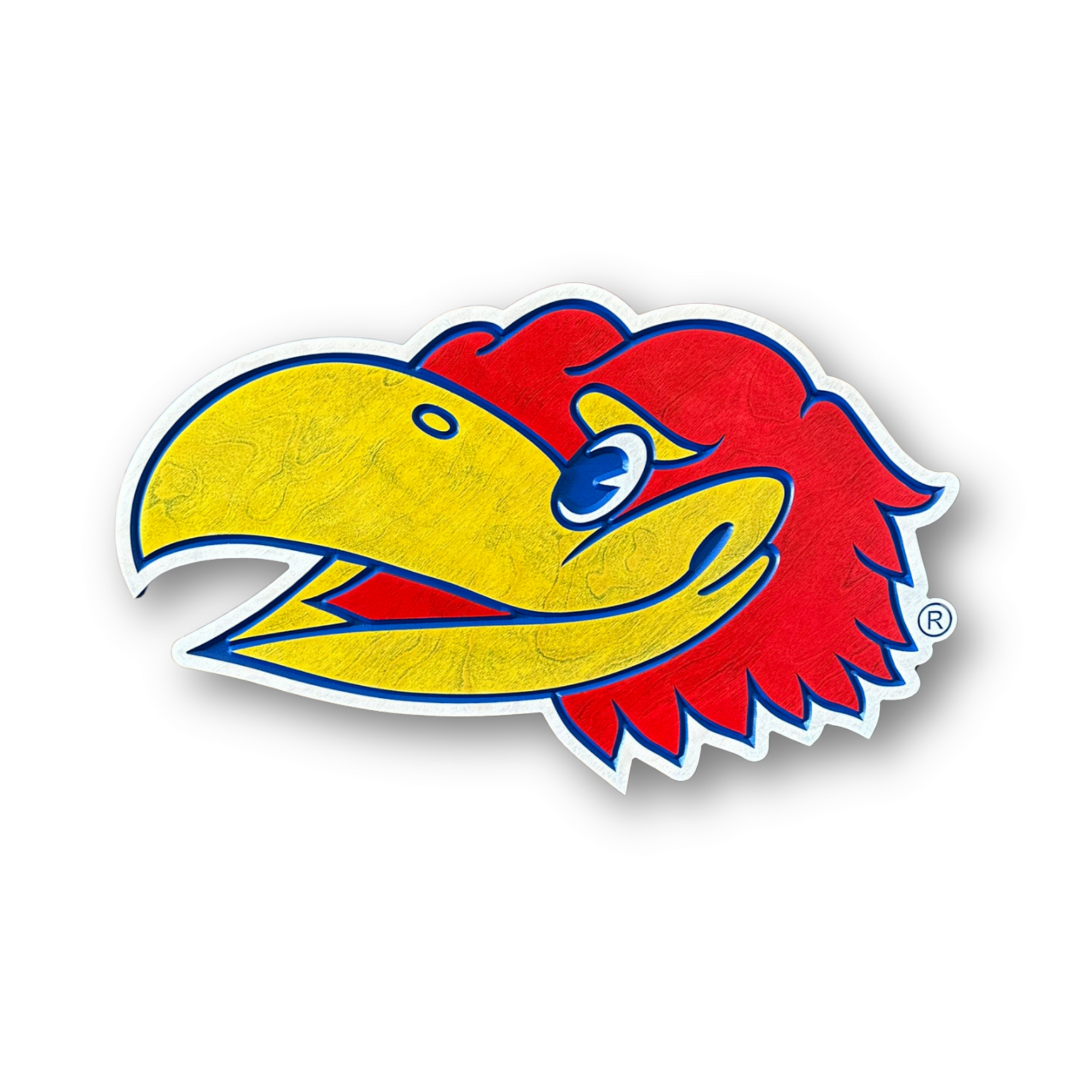 Kansas Jayhawks Big Jay mascot head handcrafted wood sign