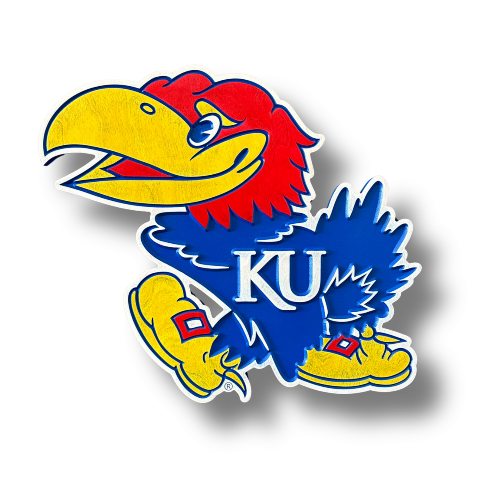 Kansas Jayhawks Big Jay mascot handcrafted wood sign