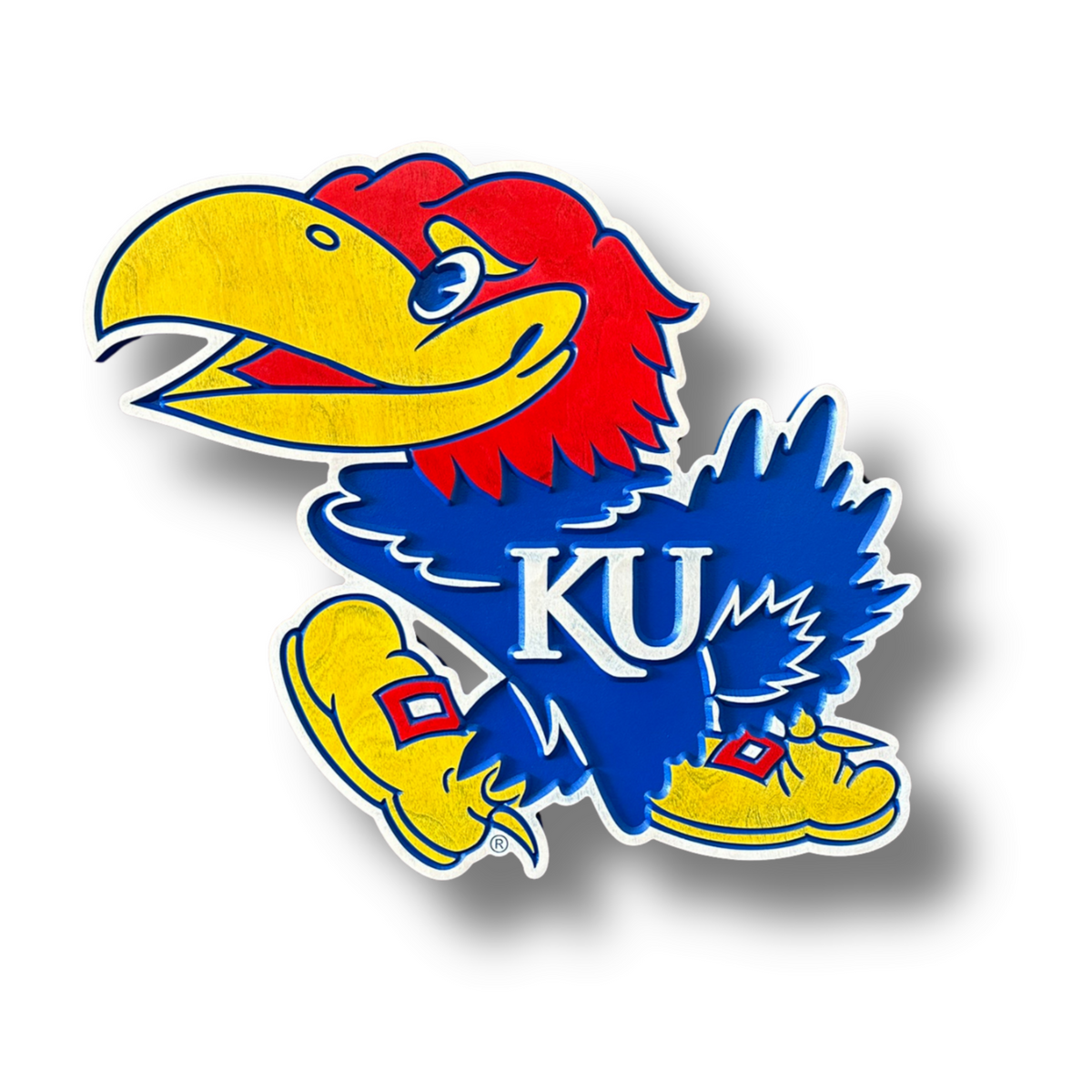 Kansas Jayhawks Big Jay mascot handcrafted wood sign