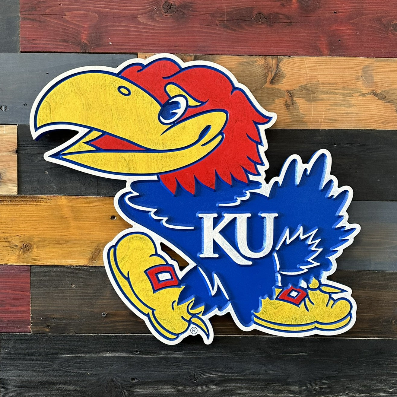 Kansas Jayhawks Big Jay carved wood wall sign
