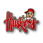 Lil’ Red cursive Huskers sports wood art front view