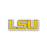 Horizontal LSU Tigers carved wood wall sign featuring bold LSU collegiate lettering with layered dimensional detail on white background