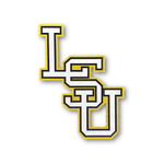 Vertical LSU Tigers carved wood wall sign featuring stacked LSU collegiate lettering with layered dimensional detail on white background