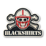 Nebraska Blackshirts skull and crossbones wood sign on white background