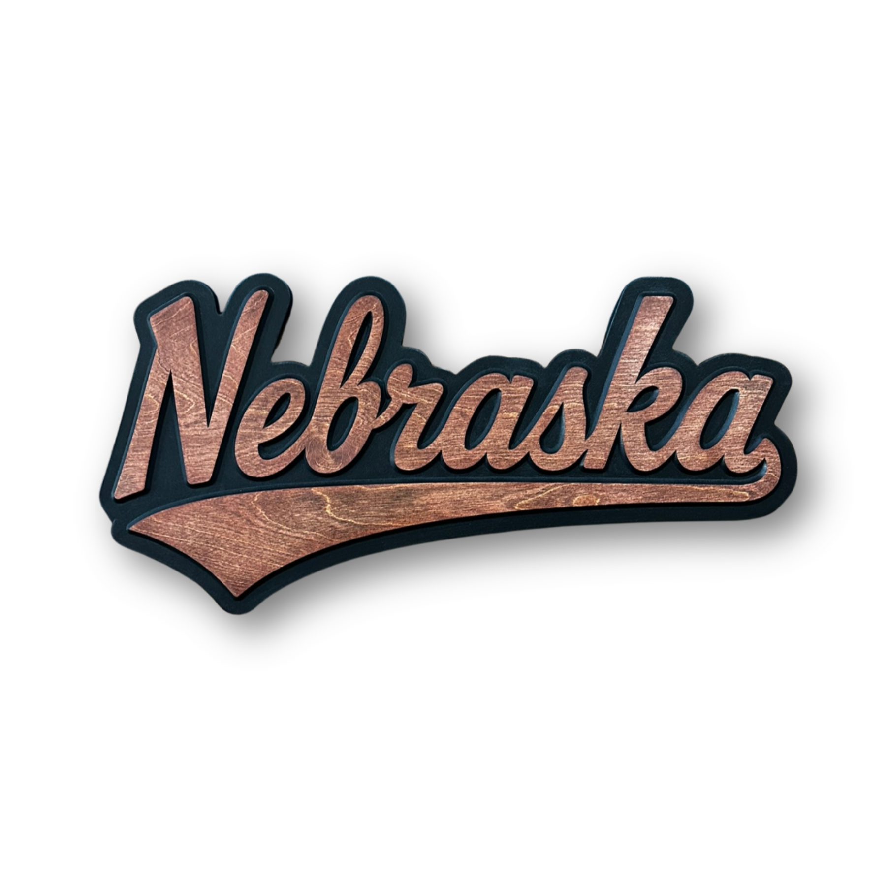 Nebraska Cornhuskers jersey font wood sign with wood-tone finish