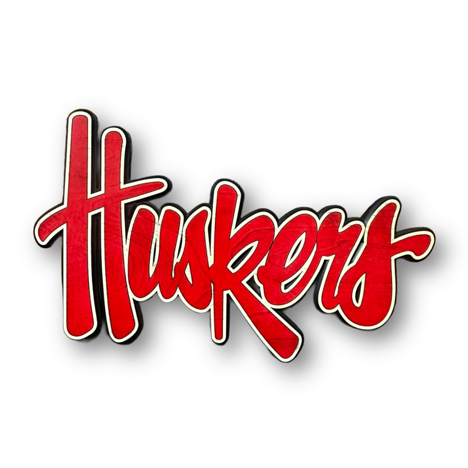 Nebraska Huskers red script 3D wood sign front view