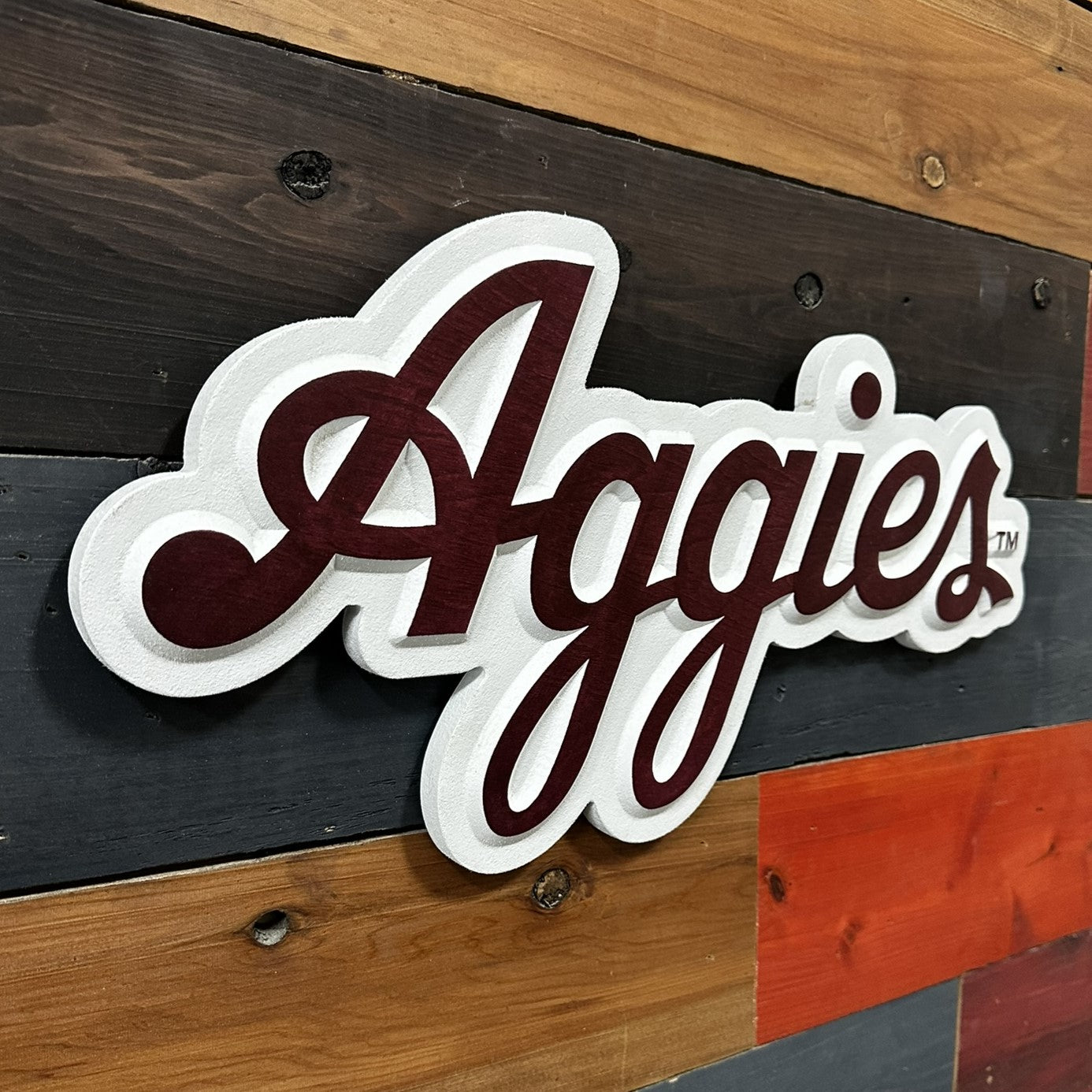 Officially licensed Texas A&M Aggies Script Logo Wood Sign made in the USA
