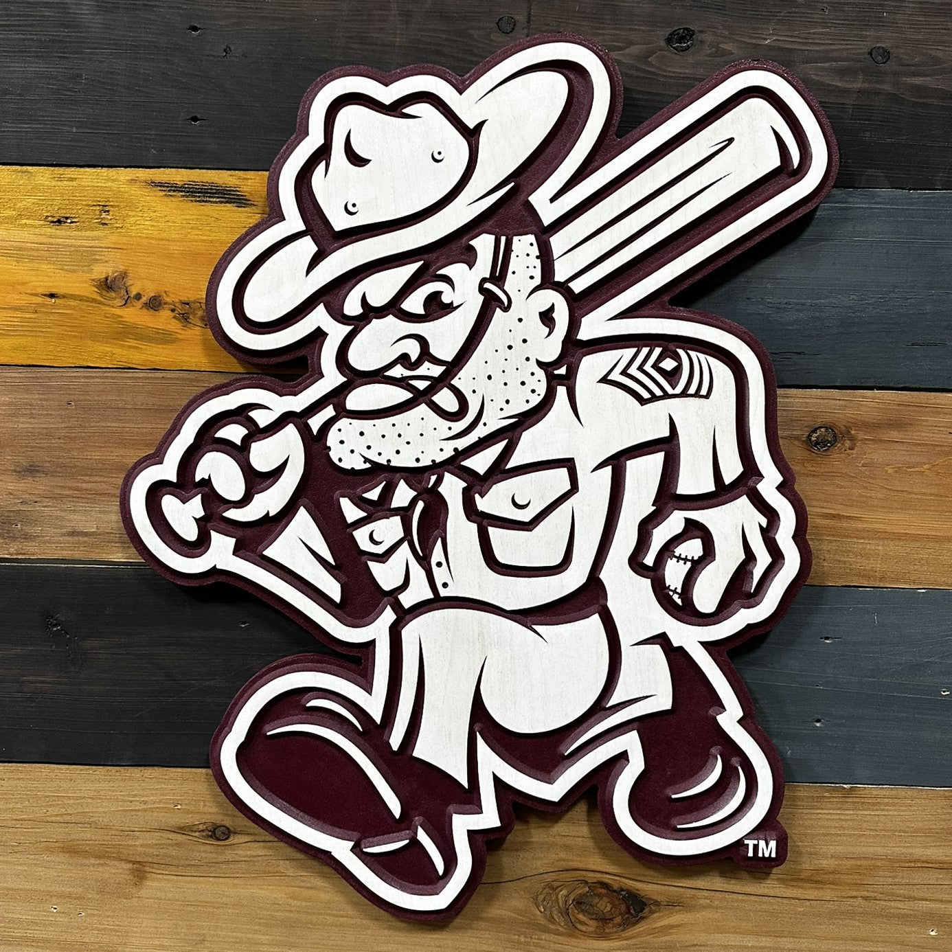 Officially licensed Texas A&M Aggies Ol' Sarge Baseball Mascot Wood Sign