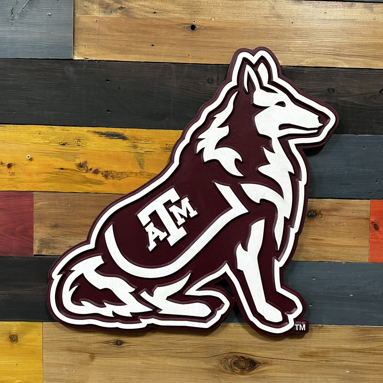 Officially licensed Texas A&M Reveille Mascot Wood Sign for Aggies fans