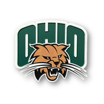 Ohio University OHIO carved wood wall sign featuring Rufus the Bobcat mascot with layered dimensional detail on white background