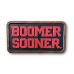 Oklahoma Sooners Boomer Sooner wood sign on white background