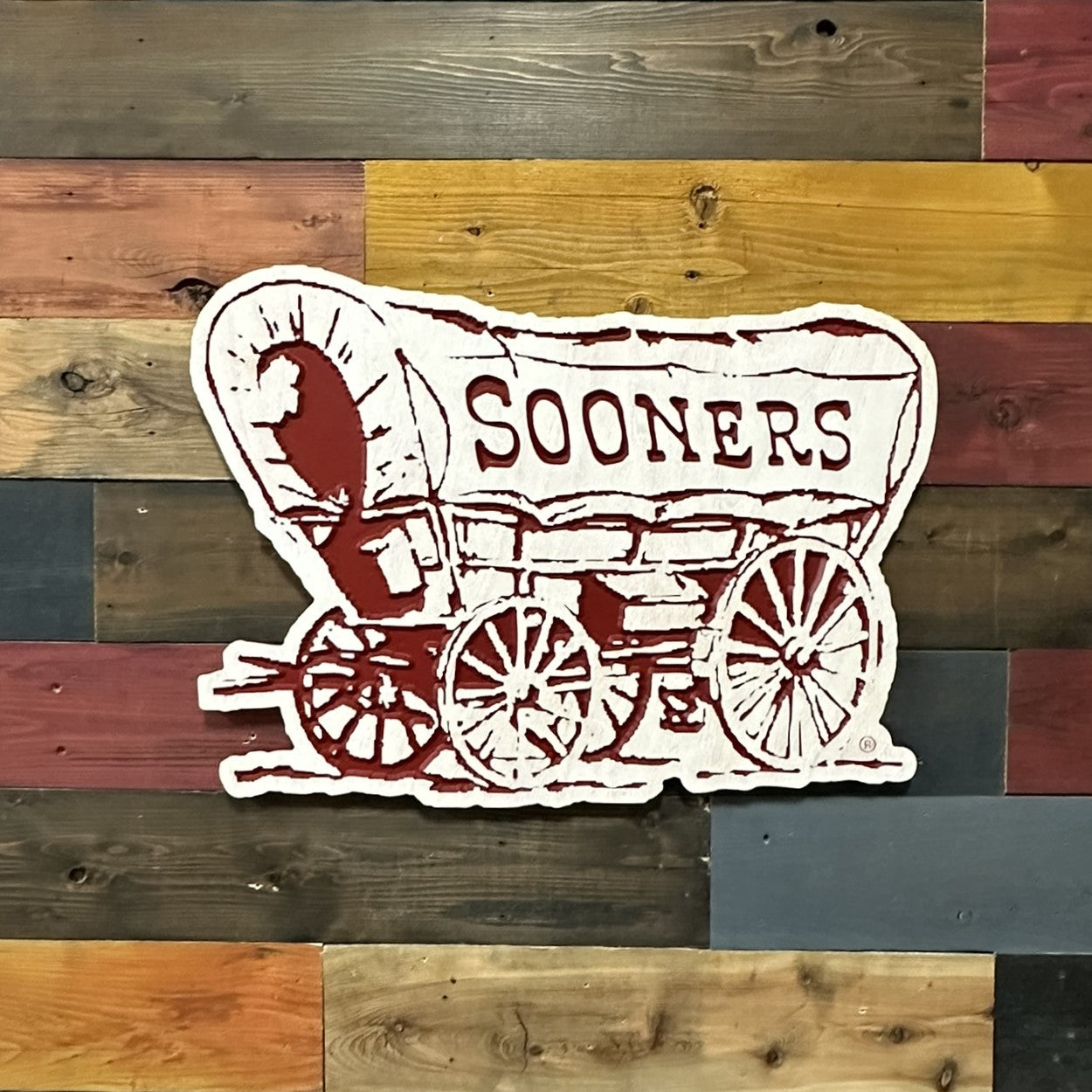 Handcrafted Oklahoma Sooners Schooner wood sign made in USA for fan caves game rooms and offices